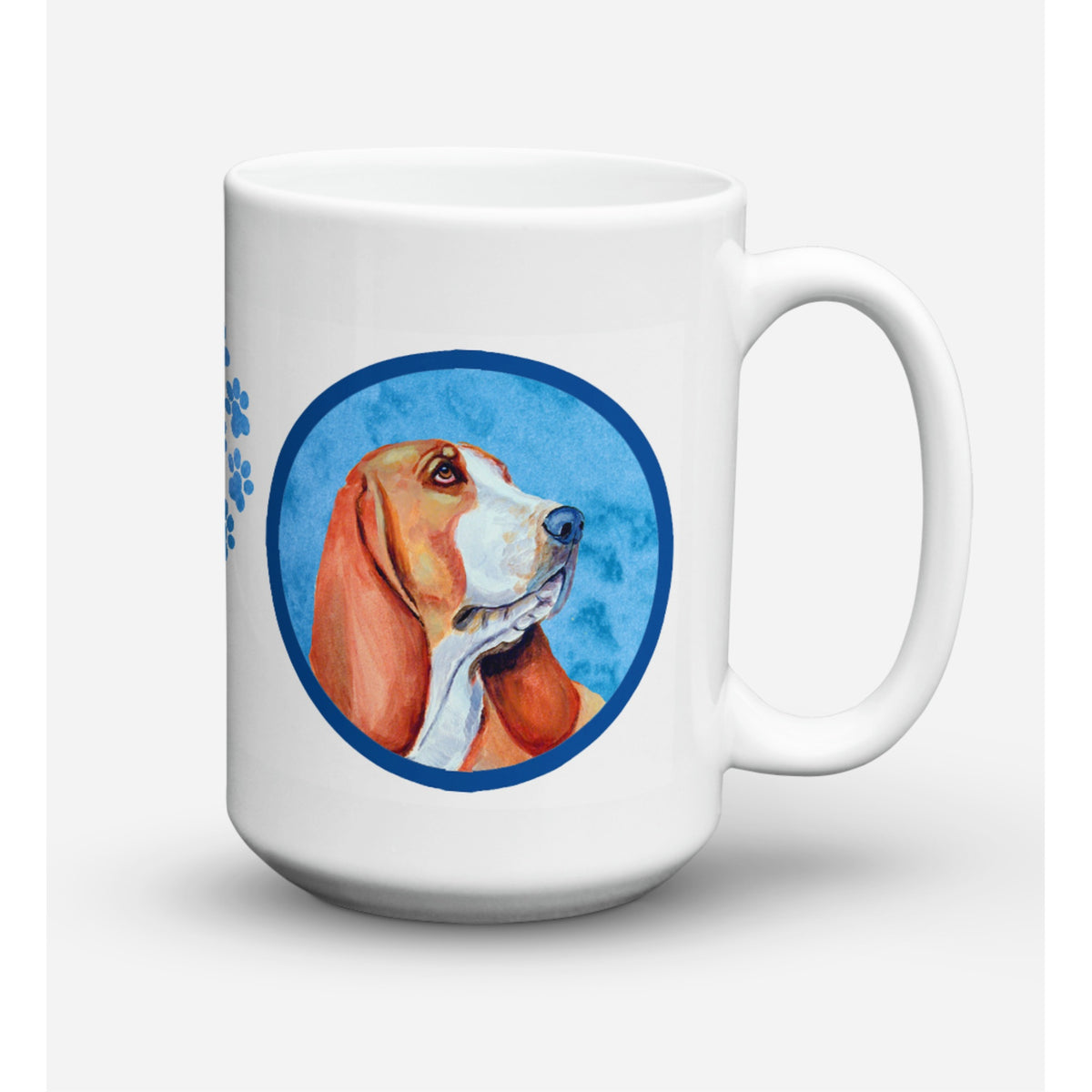 Caroline'S Treasures Lh9377Bu-Cm15 Basset Hound Microwavable Ceramic Coffee Mug, 15 Oz, Multicolor