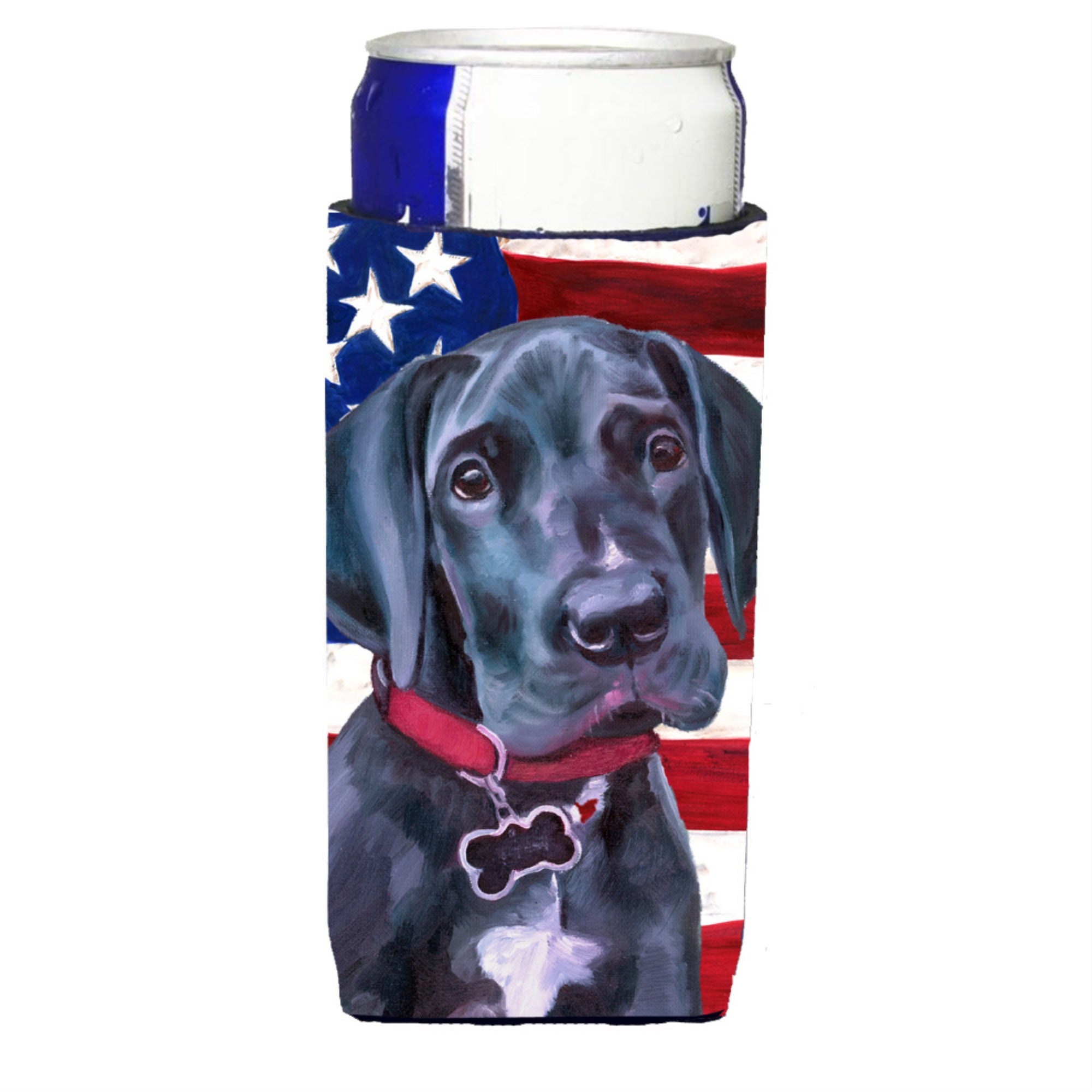 Black Great Dane Puppy Usa Patriotic American Flag Ultra Beverage Insulators For Slim Cans Lh9544Muk