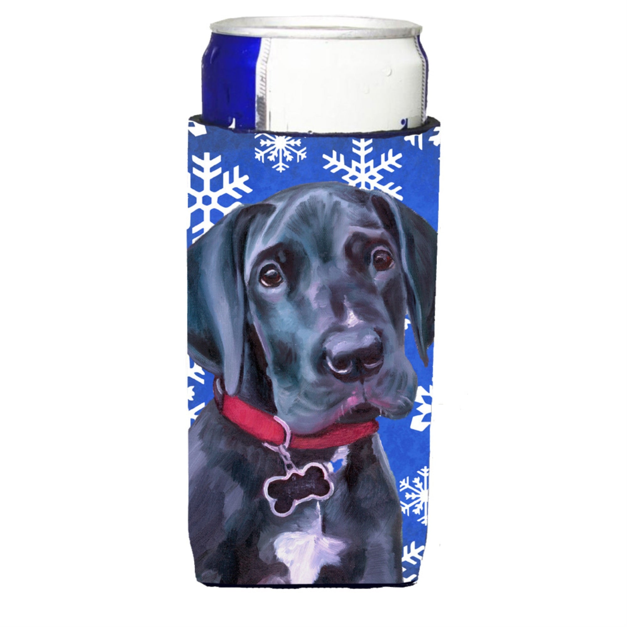 Black Great Dane Puppy Winter Snowflakes Holiday Ultra Beverage Insulators For Slim Cans Lh9586Muk
