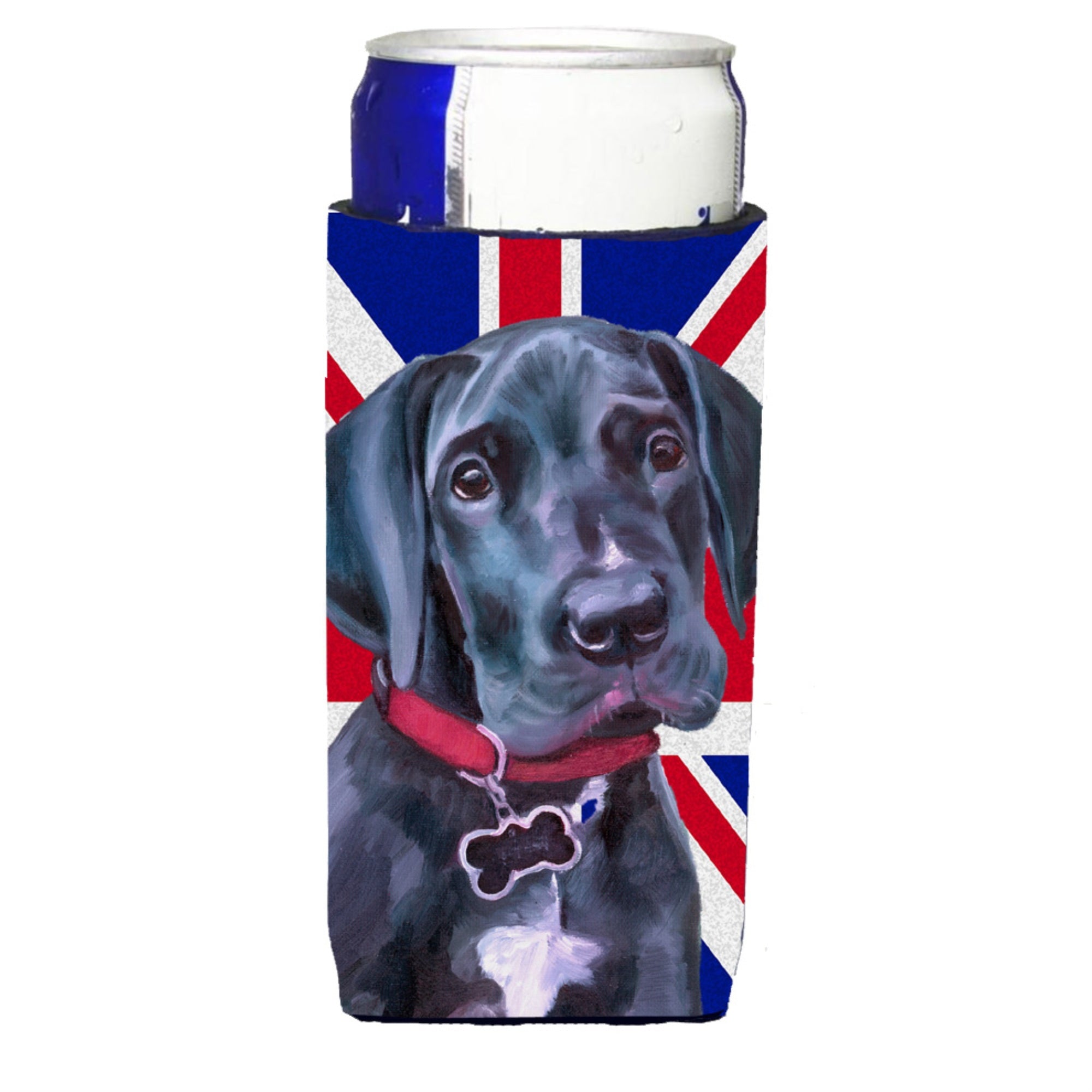 Black Great Dane Puppy With English Union Jack British Flag Ultra Beverage Insulators For Slim Cans Lh9600Muk