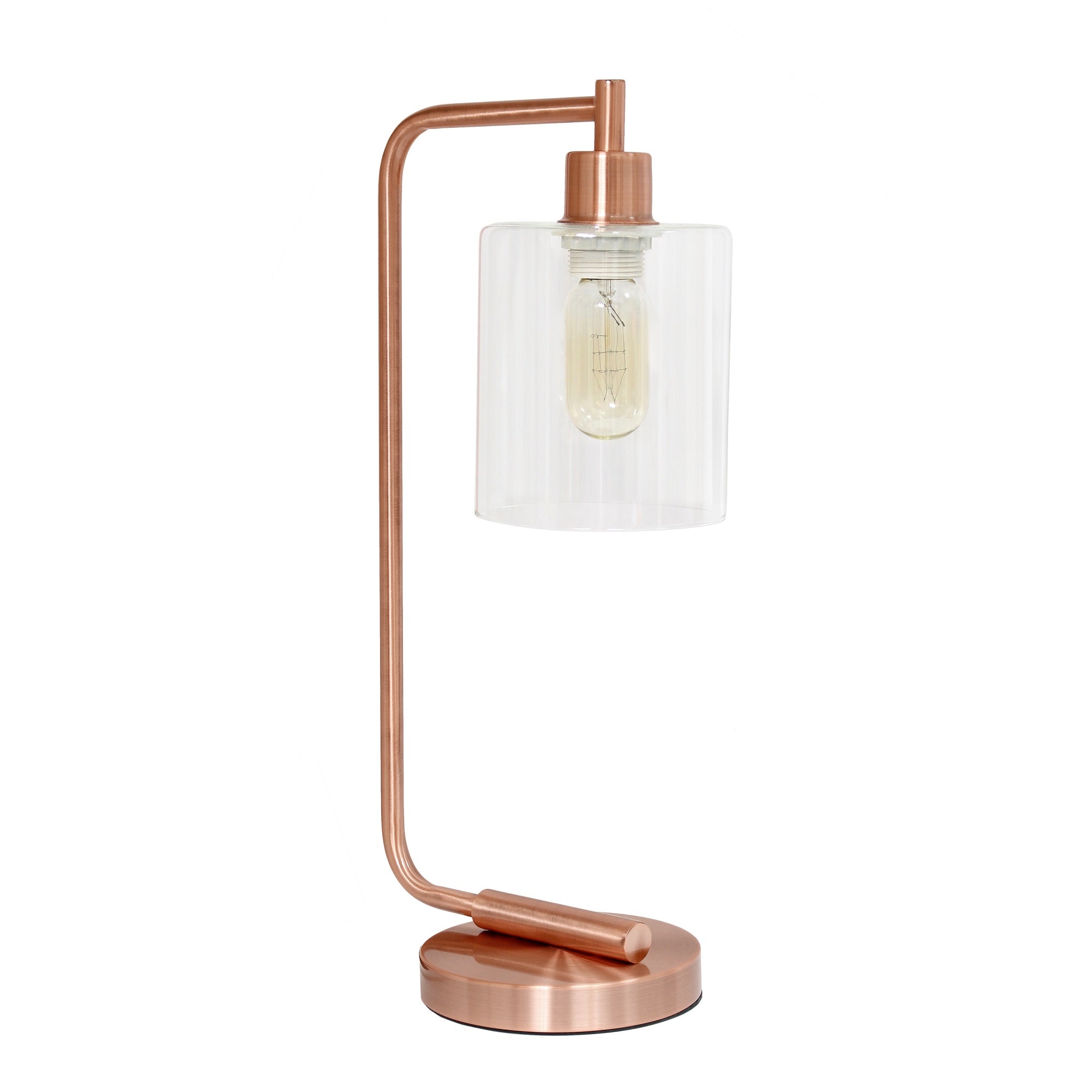 Lalia Home Modern Iron Desk Lamp With Glass Shade, Rose Gold