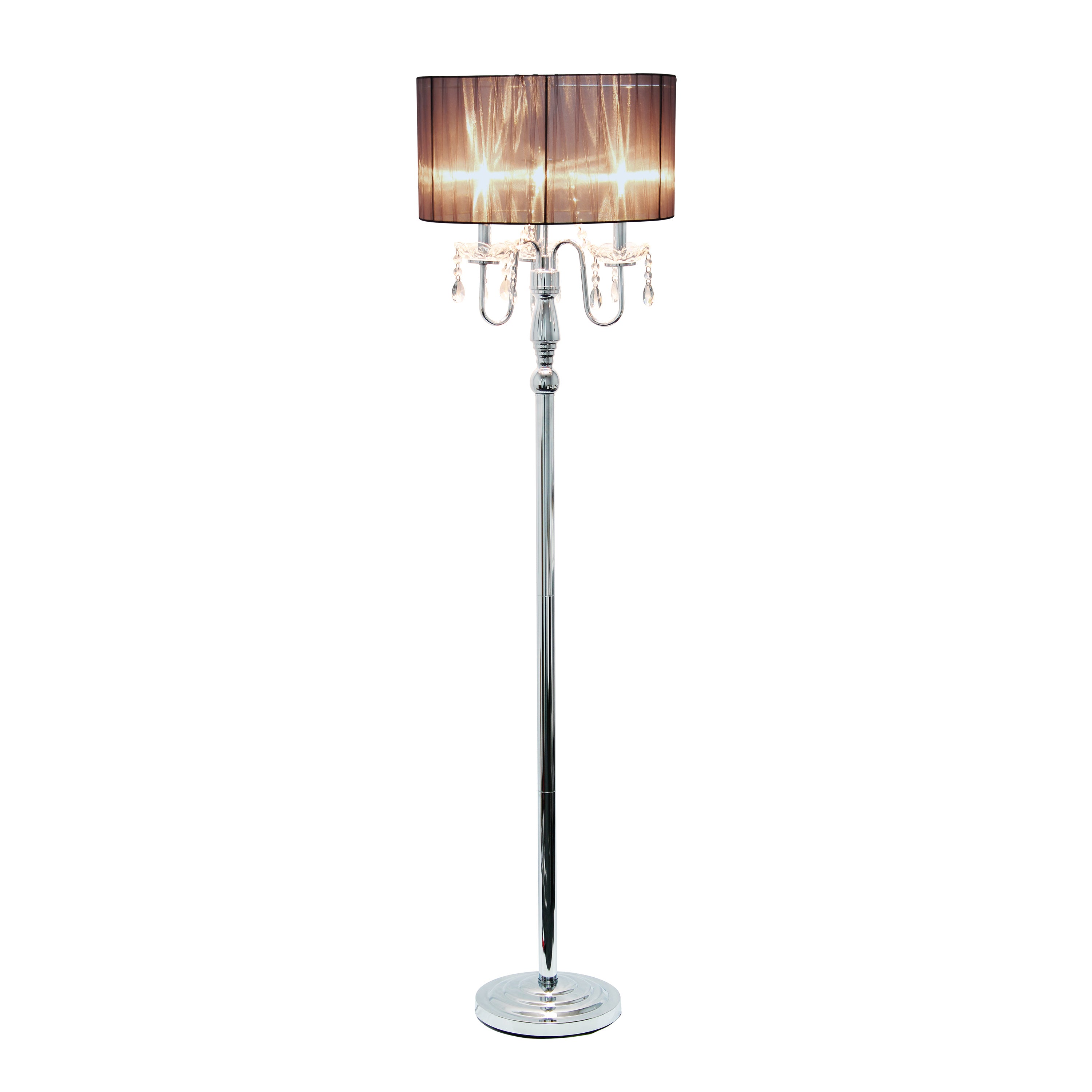 Lalia Home 62' Glamorous Chrome Cascading Crystal Floor Lamp For Living Room, Dining Room, Entryway, Office, Bedroom, Black Shade
