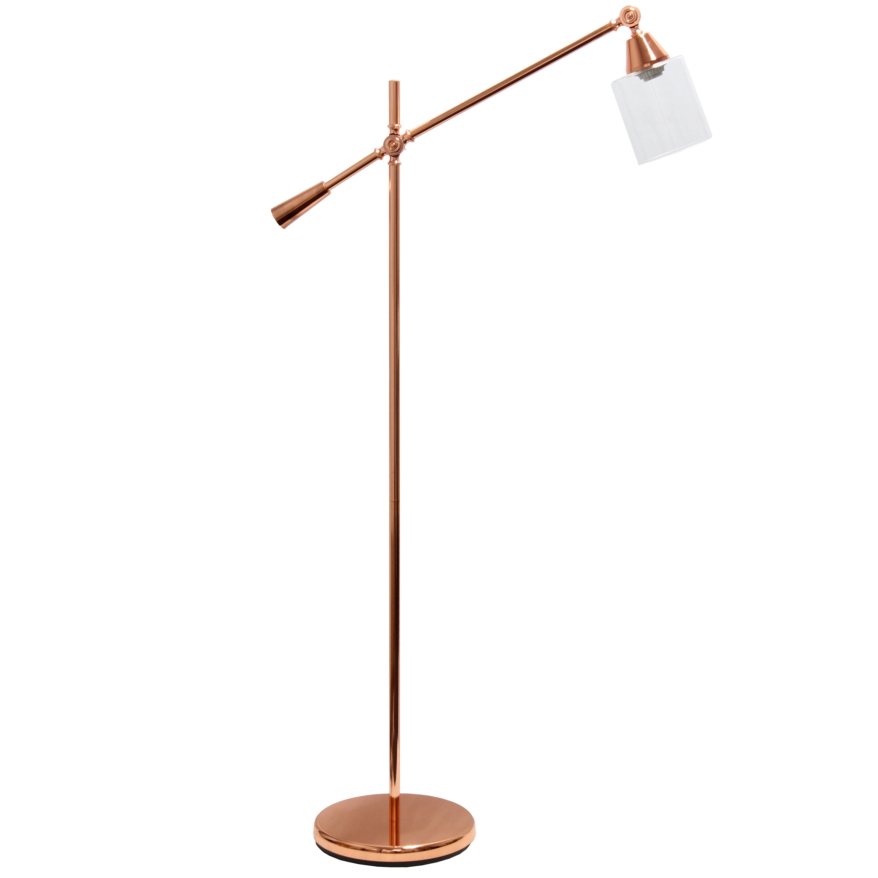 Lalia Home Swing Arm Floor Lamp With Clear Glass Cylindrical Shade, Rose Gold