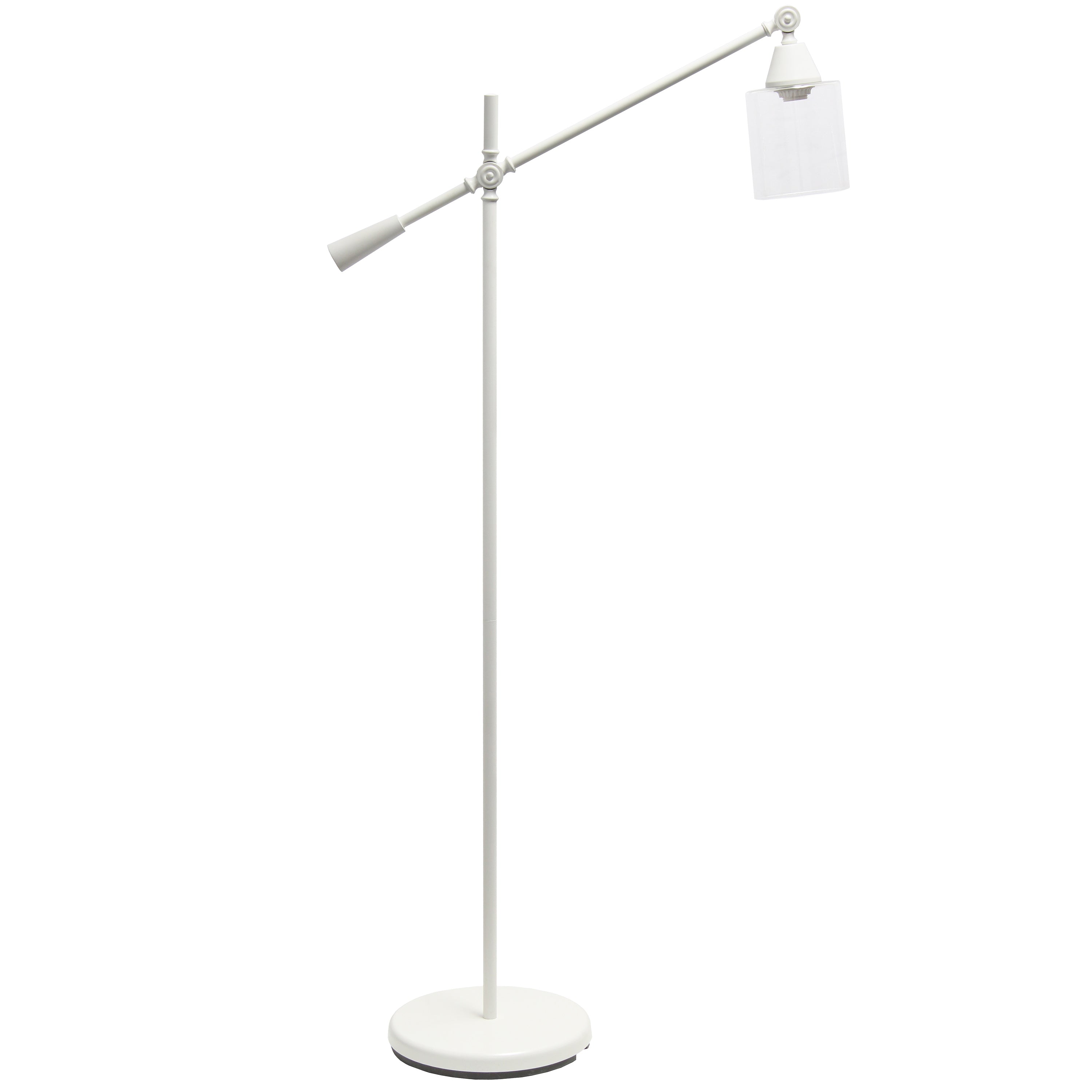 Lalia Home Swing Arm Floor Lamp With Clear Glass Cylindrical Shade, White