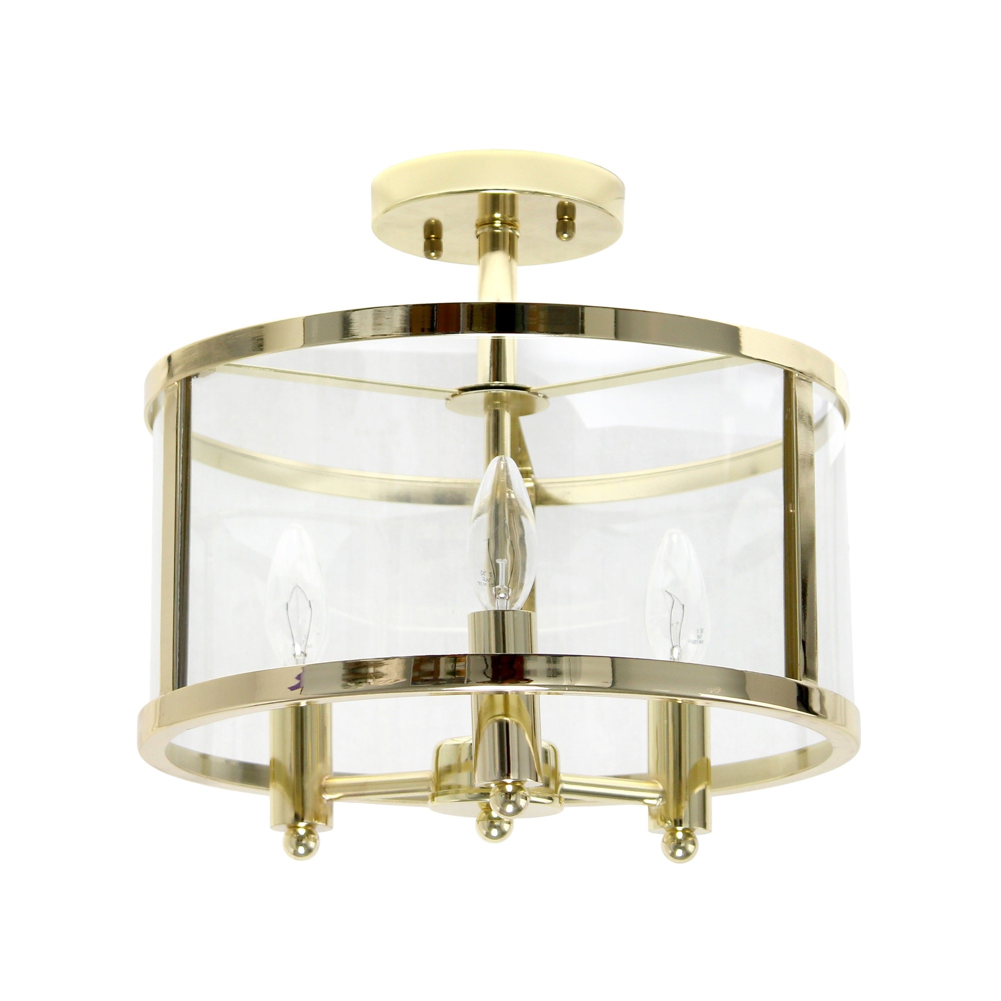 Lalia Home 3-Light 13' Industrial Farmhouse Glass And Metallic Accented Semi-Flushmount, Gold