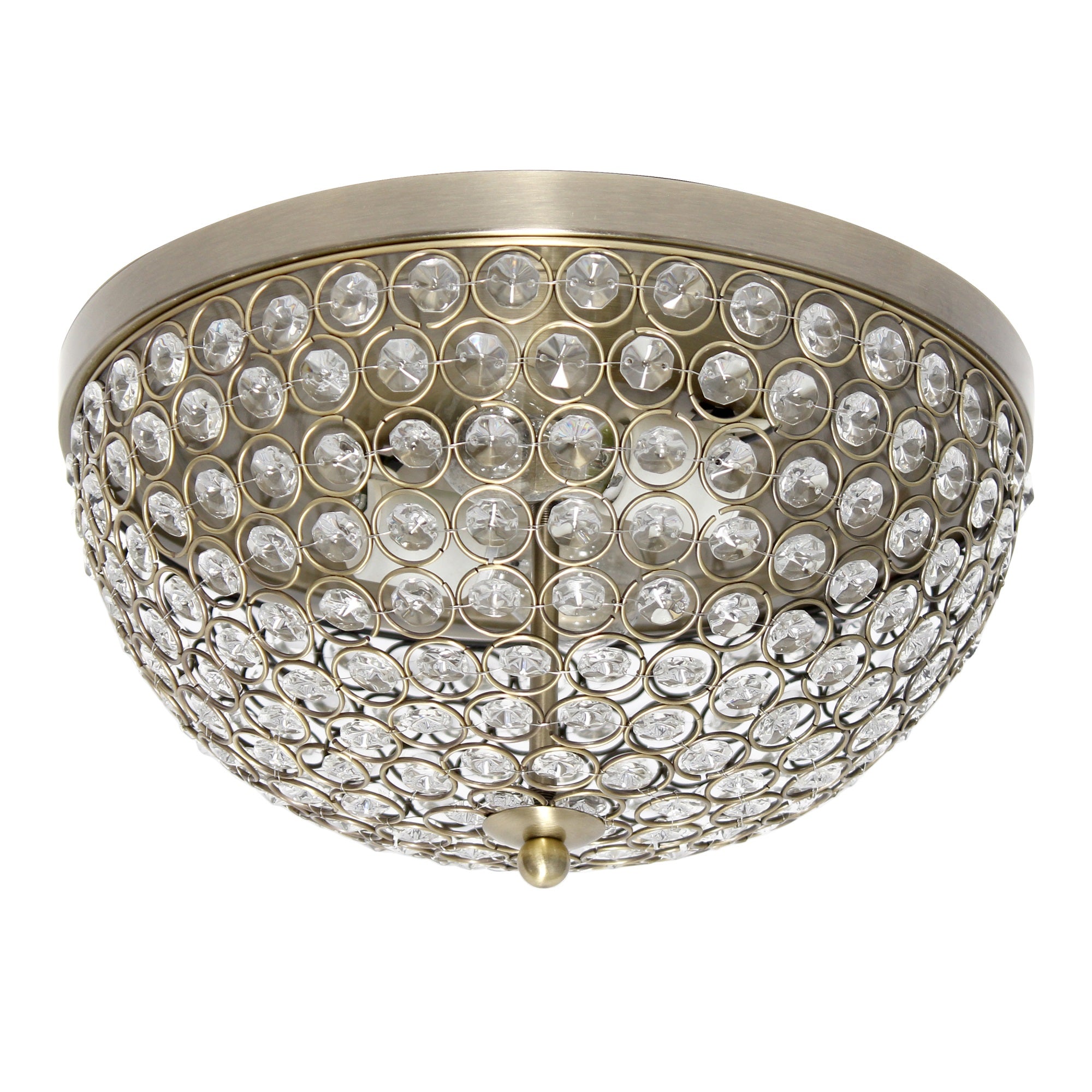 Lalia Home 13' Classix  Crystal Glam Two Light Decorative Dome Shaped Metal Flush Mount Ceiling Fixture For Dcor, Bedroom, Living Room, Foyer, Hallway, Antique Brass