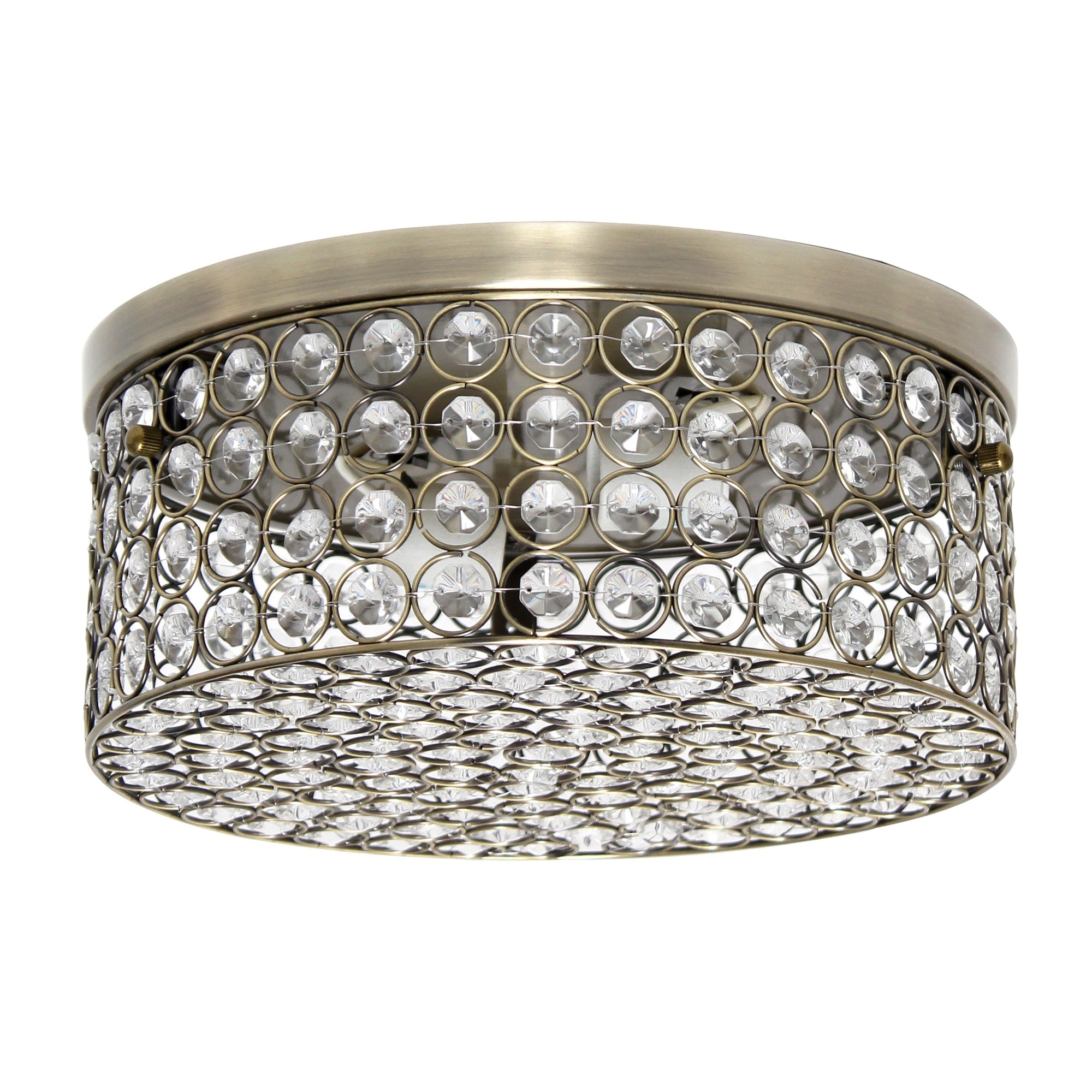 Lalia Home 12' Classix Glam Two Light Decorative Round Crystal And Metal Flush Mount Ceiling Light Fixture For Dcor, Bedroom, Living Room, Foyer, Hallway, Antique Brass