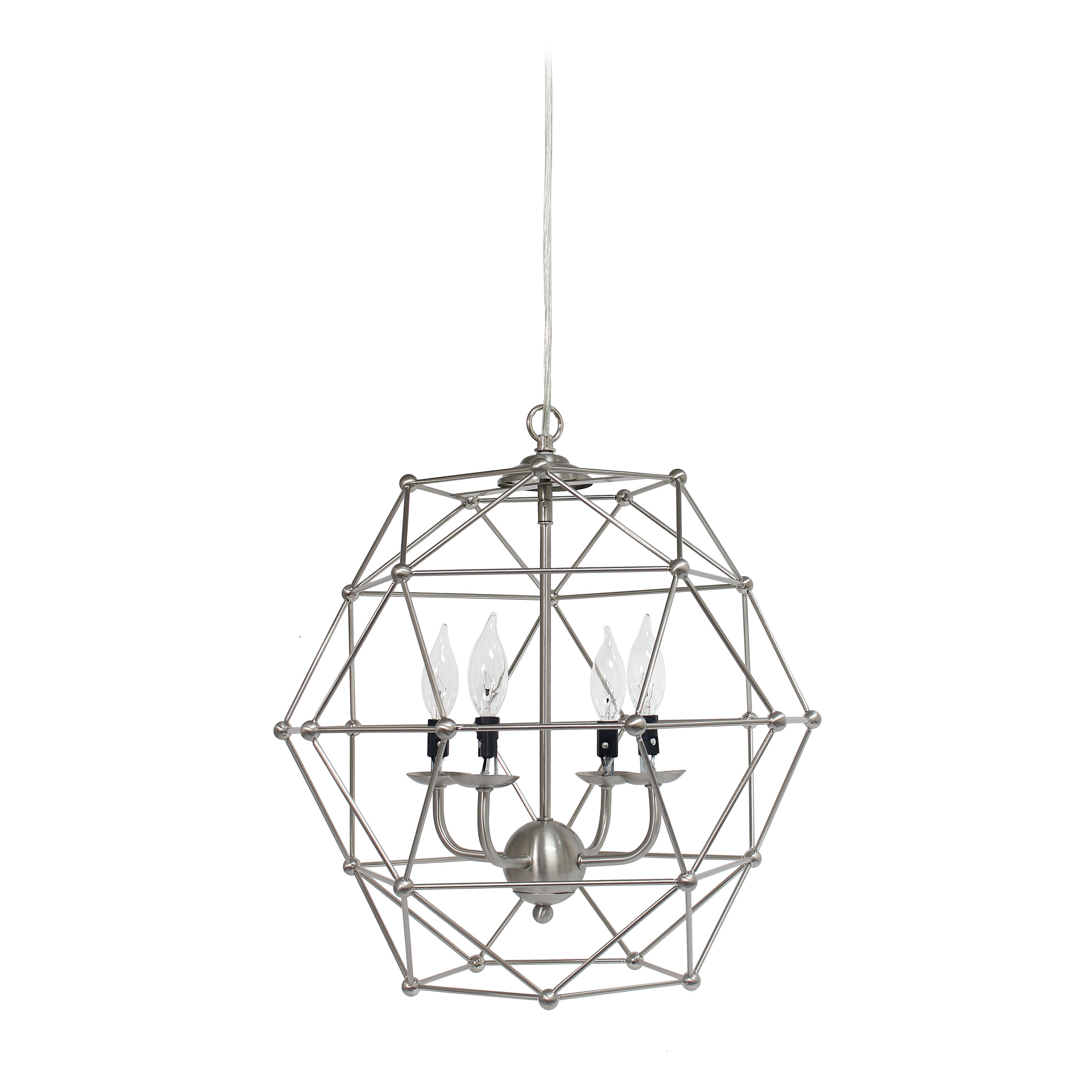 Lalia Home 18' Industrial 4-Light Geometric Wire Pendant, For Living Room, Dining Room, Entryway, Bedroom, Hallway, Brushed Nickel
