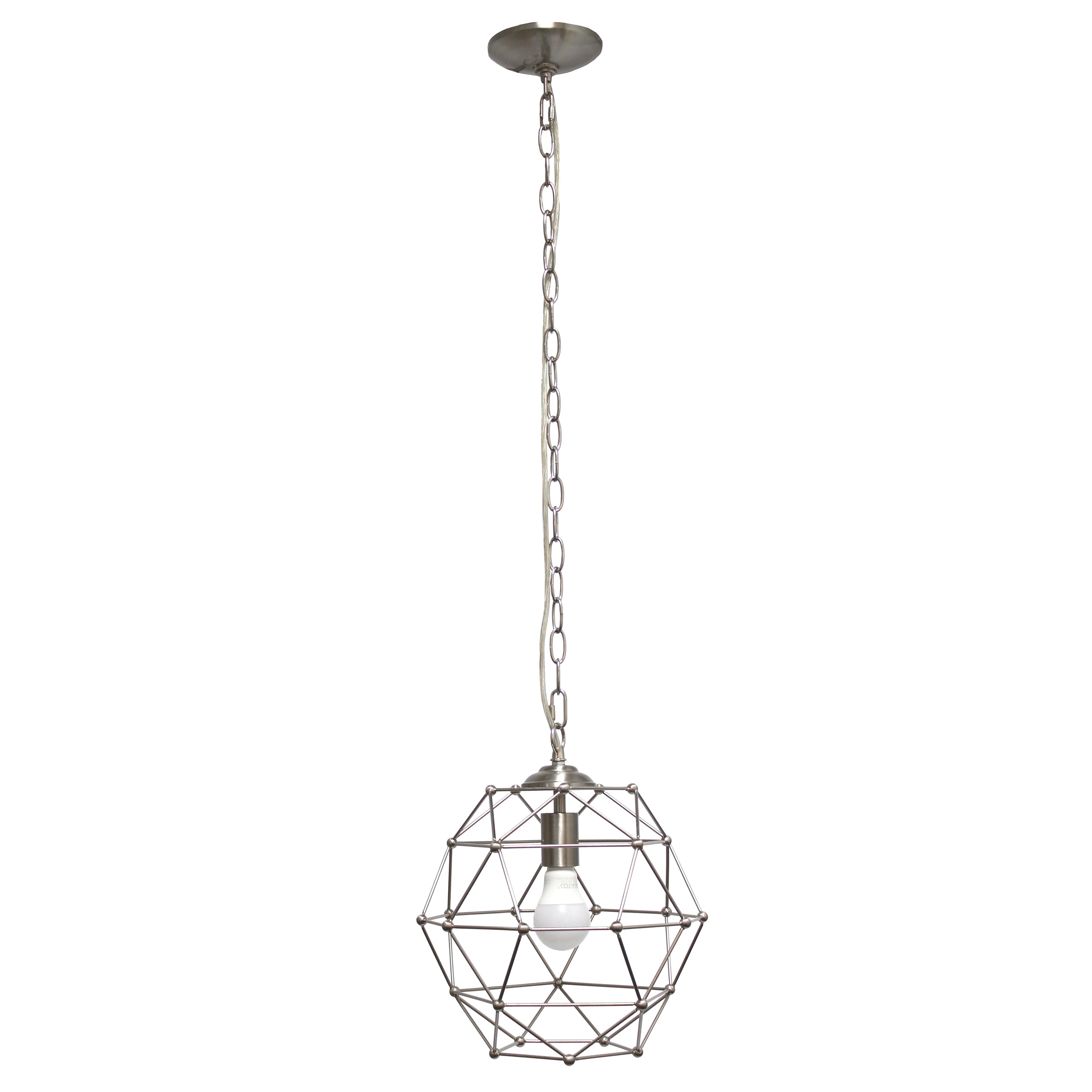 Lalia Home 12' Industrial Geometric Wire Pendant Light, For Living Room, Dining Room, Entryway, Bedroom, Hallway, Brushed Nickel