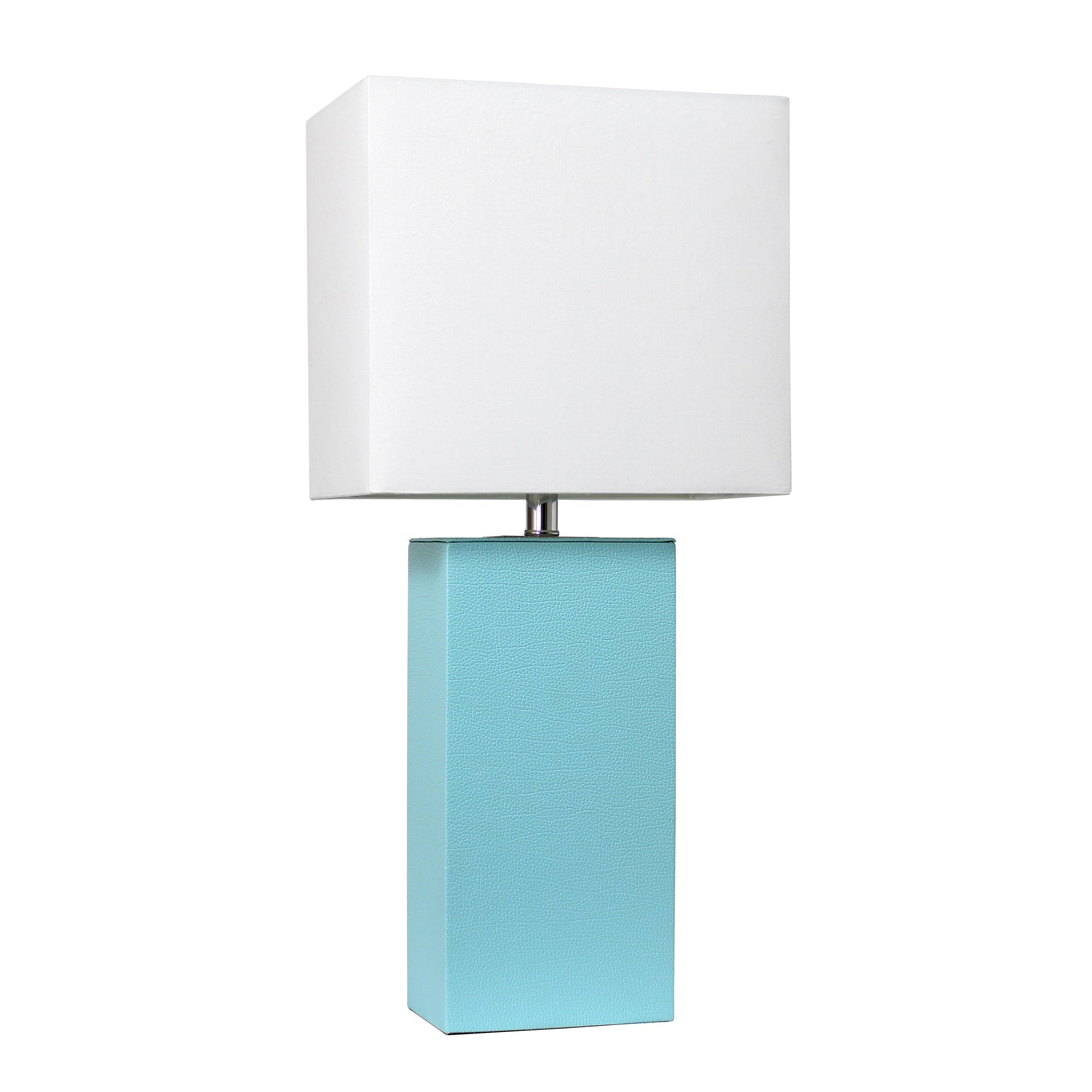 Lalia Home Lexington 21' Leather Base Modern Home Decor Bedside Table Lamp For Living Room, Bedroom, Entryway, Foyer, Or Office With White Rectangular Fabric Shade, Aqua