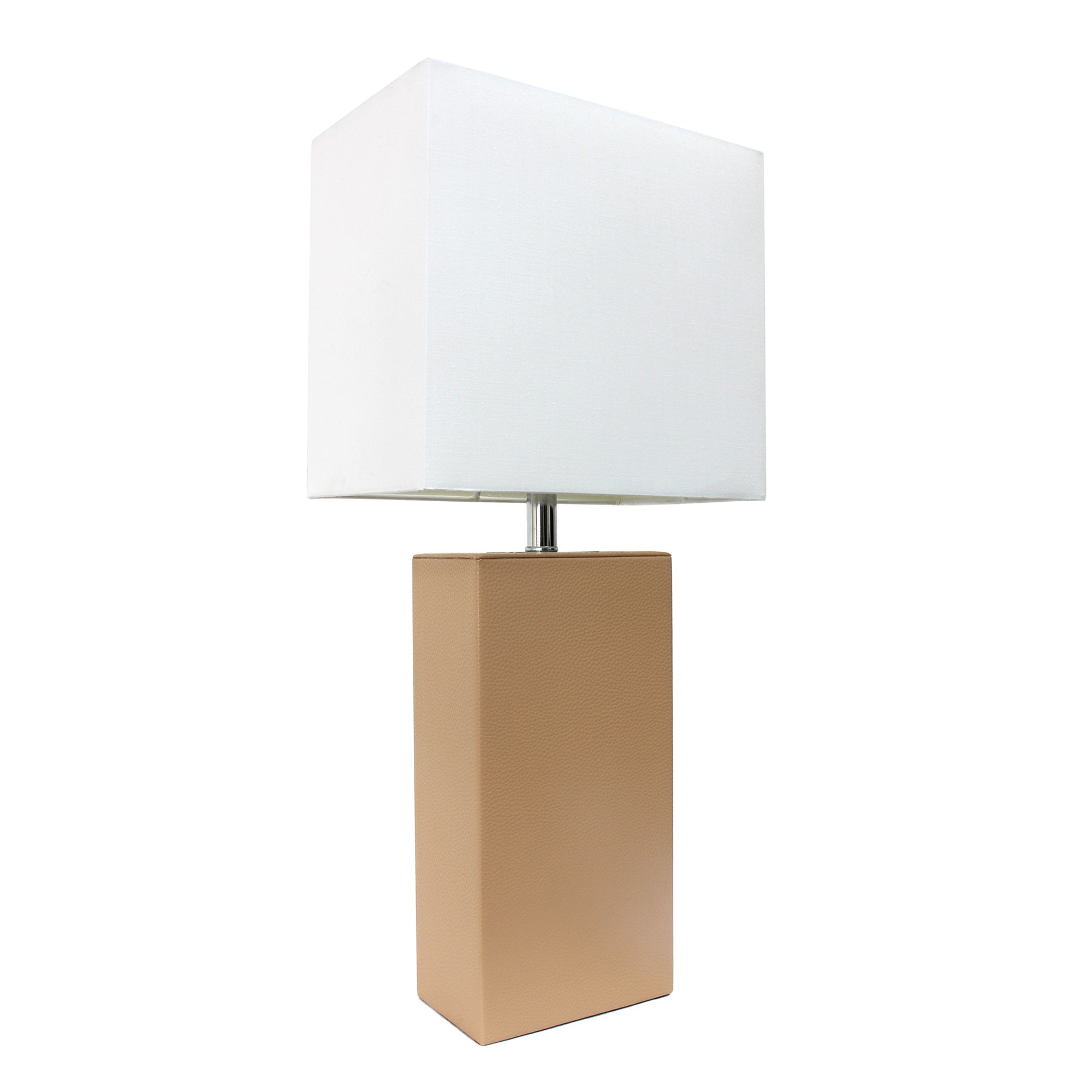 Lalia Home Lexington 21' Leather Base Modern Home Decor Bedside Table Lamp For Living Room, Bedroom, Entryway, Foyer, Or Office With White Rectangular Fabric Shade, Beige