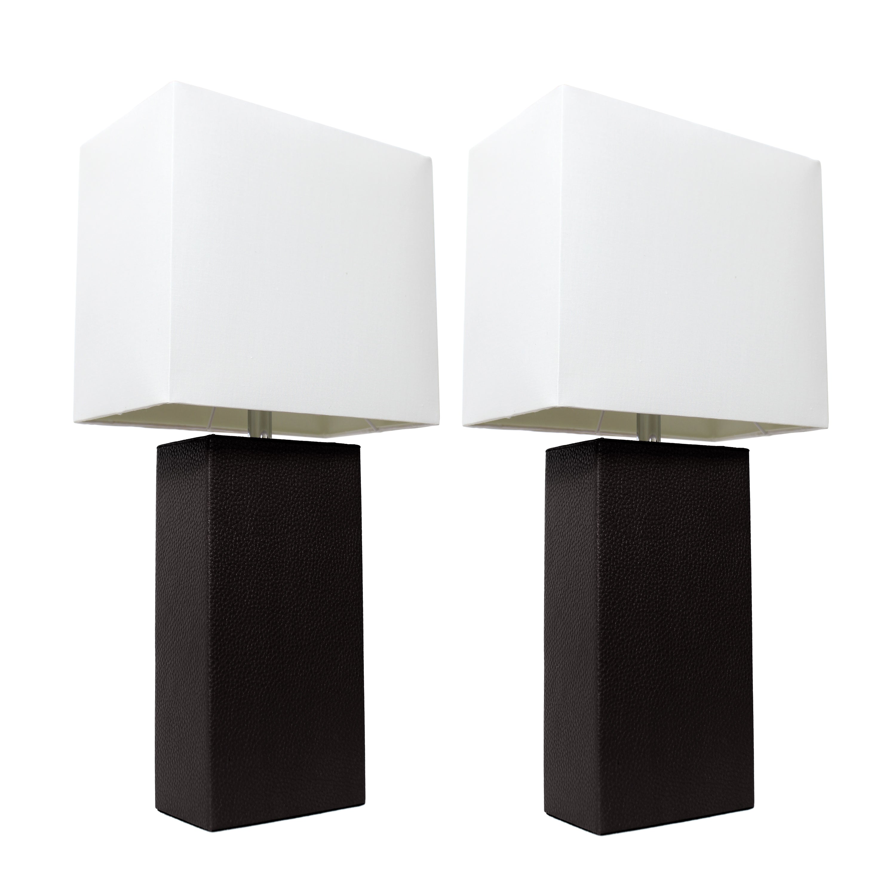Lalia Home Lexington 21' 2-Pack Leather Base Modern Home Dcor Bedside Table Lamp Set For Living Room, Bedroom, Entryway, Foyer, Or Office With White Rectangular Fabric Shade,Black