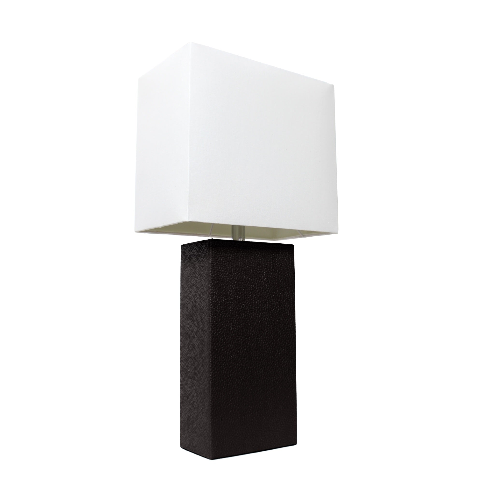 Lalia Home Lexington 21' Leather Base Modern Home Decor Bedside Table Lamp For Living Room, Bedroom, Entryway, Foyer, Or Office With White Rectangular Fabric Shade, Black