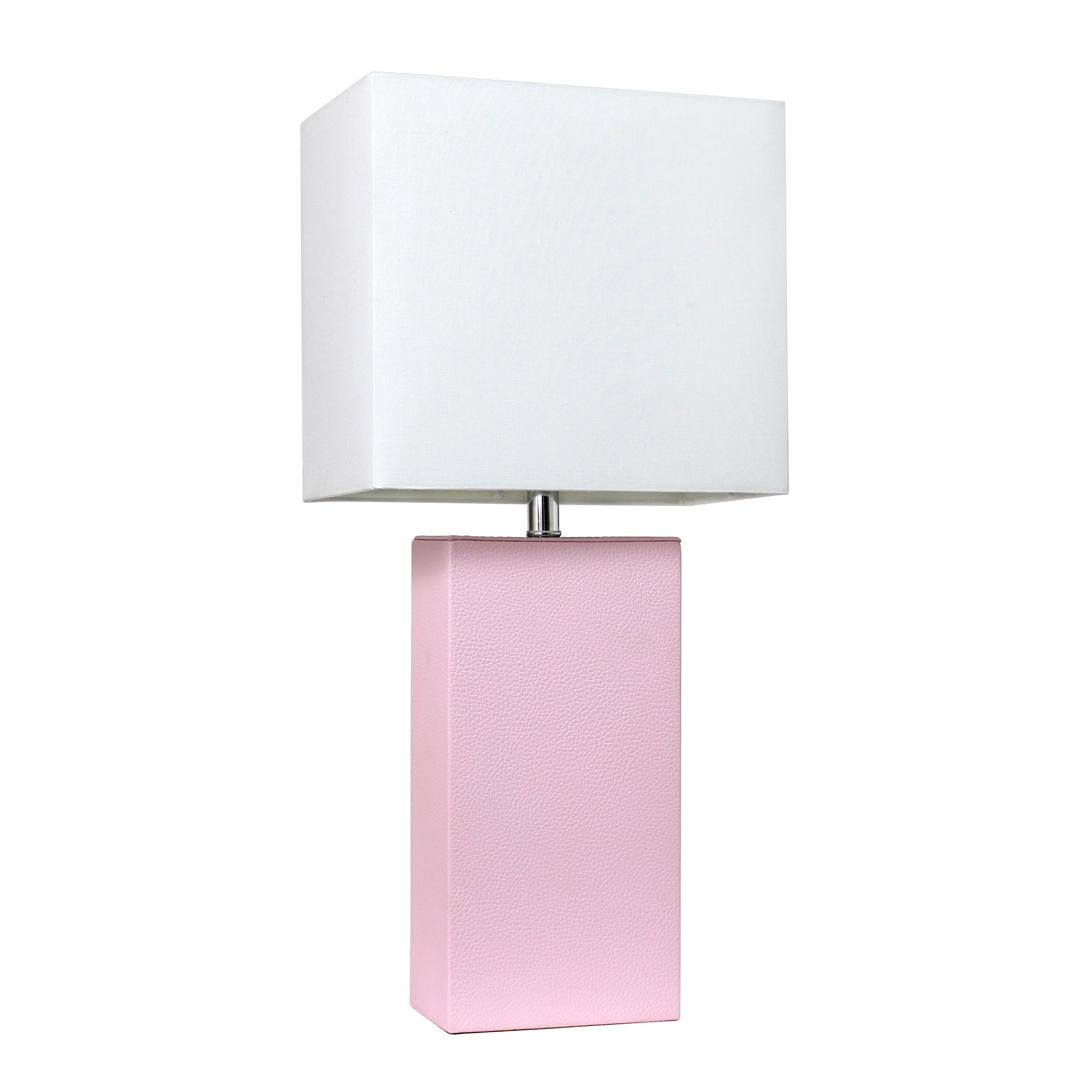 Lalia Home Lexington 21' Leather Base Modern Home Decor Bedside Table Lamp For Living Room, Bedroom, Entryway, Foyer, Or Office With White Rectangular Fabric Shade, Blush Pink