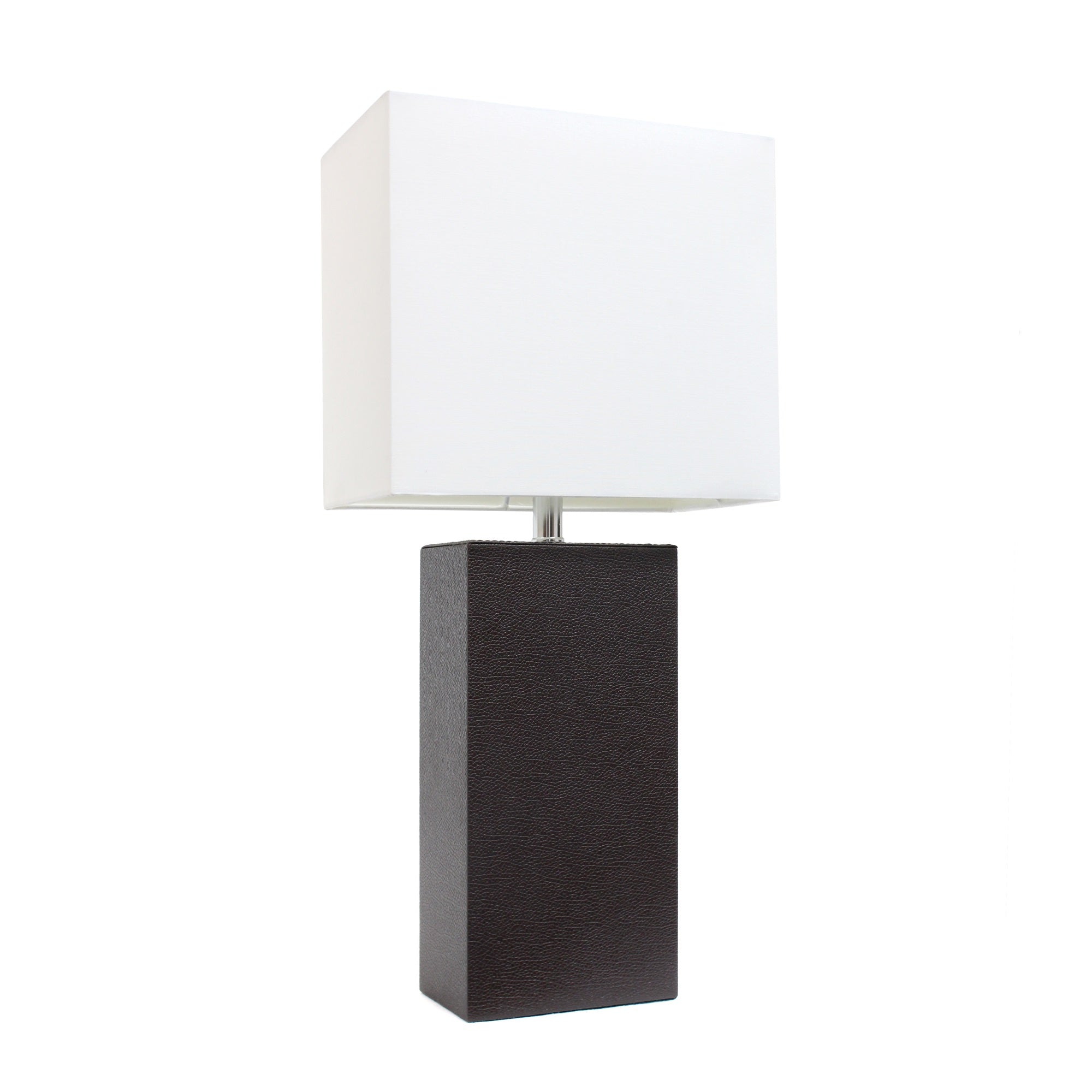 Lalia Home Lexington 21' Leather Base Modern Home Decor Bedside Table Lamp For Living Room, Bedroom, Entryway, Foyer, Or Office With White Rectangular Fabric Shade, Espresso Brown