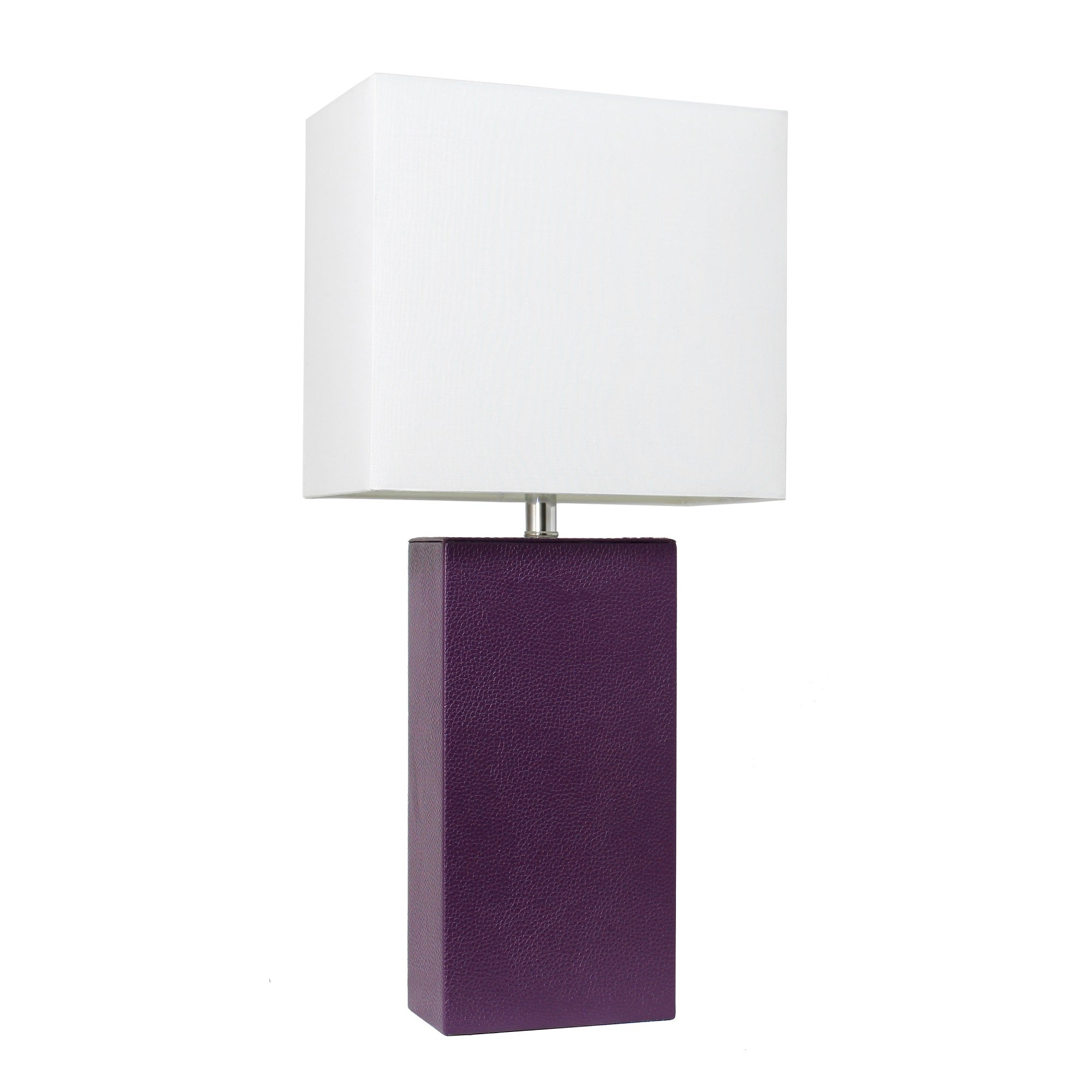 Lalia Home Lexington 21' Leather Base Modern Home Decor Bedside Table Lamp For Living Room, Bedroom, Entryway, Foyer, Or Office With White Rectangular Fabric Shade, Eggplant Purple