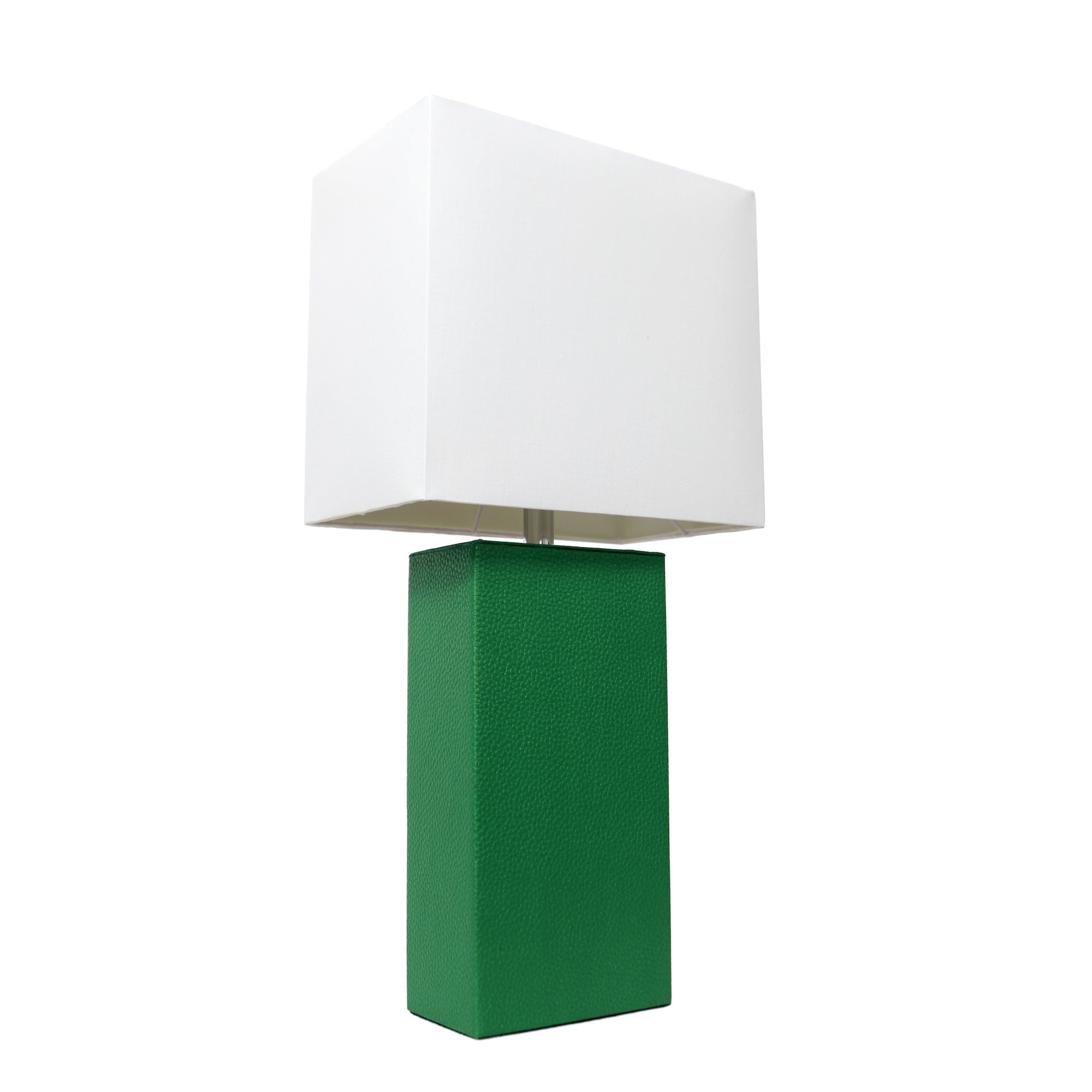 Lalia Home Lexington 21' Leather Base Modern Home Decor Bedside Table Lamp For Living Room, Bedroom, Entryway, Foyer, Or Office With White Rectangular Fabric Shade, Green