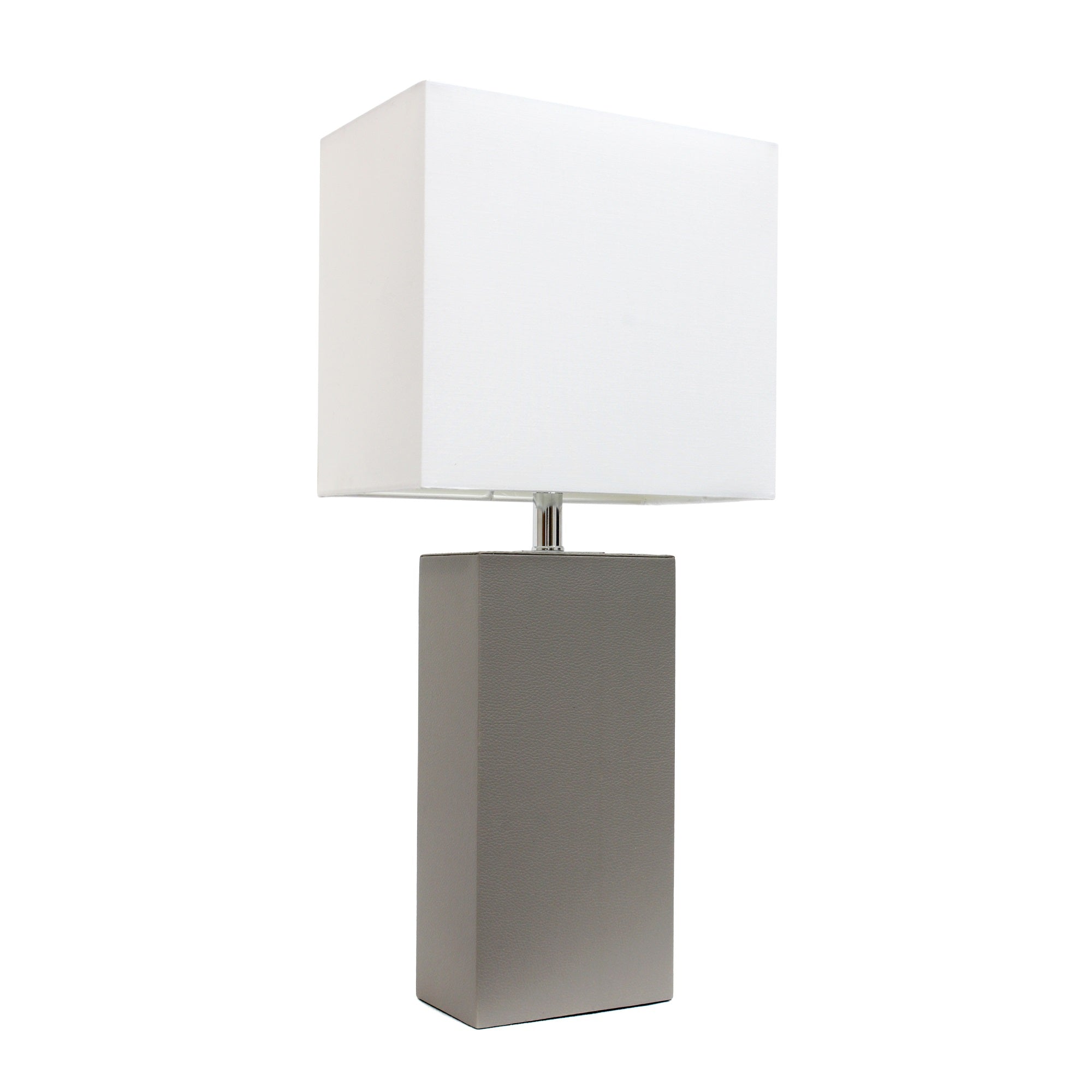 Lalia Home Lexington 21' Leather Base Modern Home Decor Bedside Table Lamp For Living Room, Bedroom, Entryway, Foyer, Or Office With White Rectangular Fabric Shade, Gray