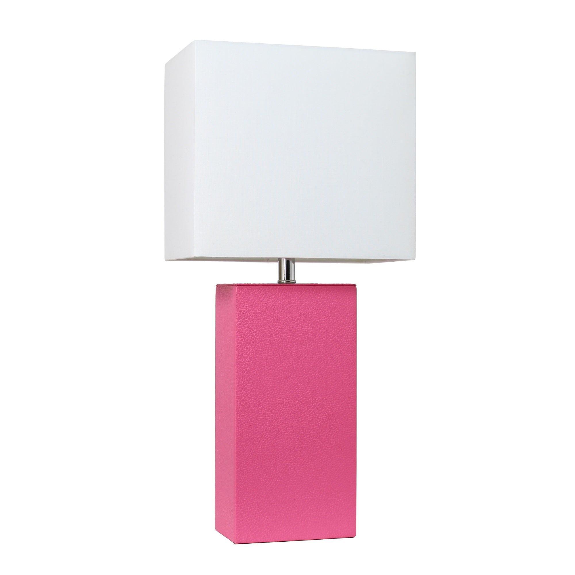 Lalia Home Lexington 21' Leather Base Modern Home Decor Bedside Table Lamp For Living Room, Bedroom, Entryway, Foyer, Or Office With White Rectangular Fabric Shade, Hot Pink