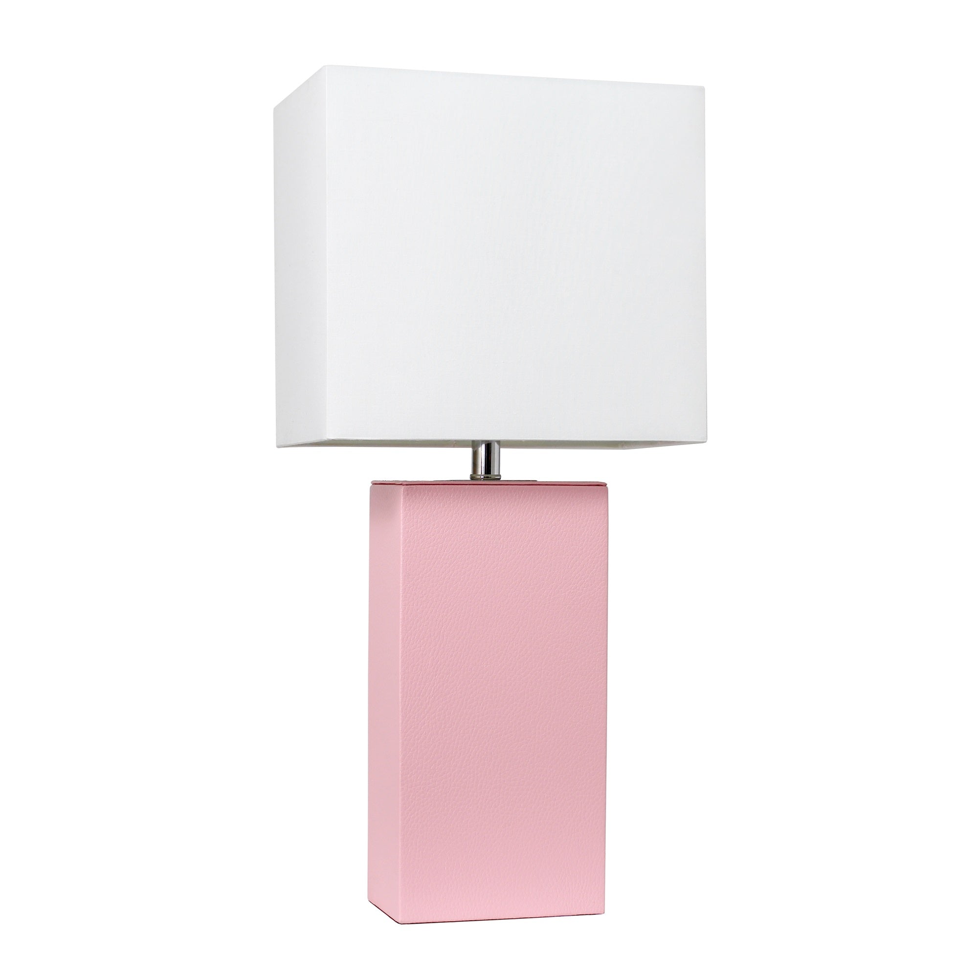 Lalia Home Lexington 21' Leather Base Modern Home Decor Bedside Table Lamp For Living Room, Bedroom, Entryway, Foyer, Or Office With White Rectangular Fabric Shade, Pink
