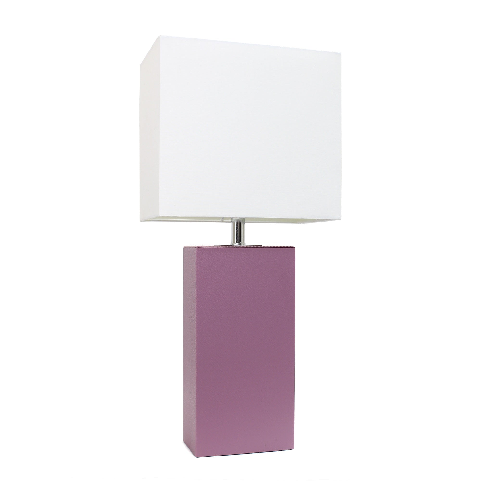 Lalia Home Lexington 21' Leather Base Modern Home Decor Bedside Table Lamp For Living Room, Bedroom, Entryway, Foyer, Or Office With White Rectangular Fabric Shade, Purple