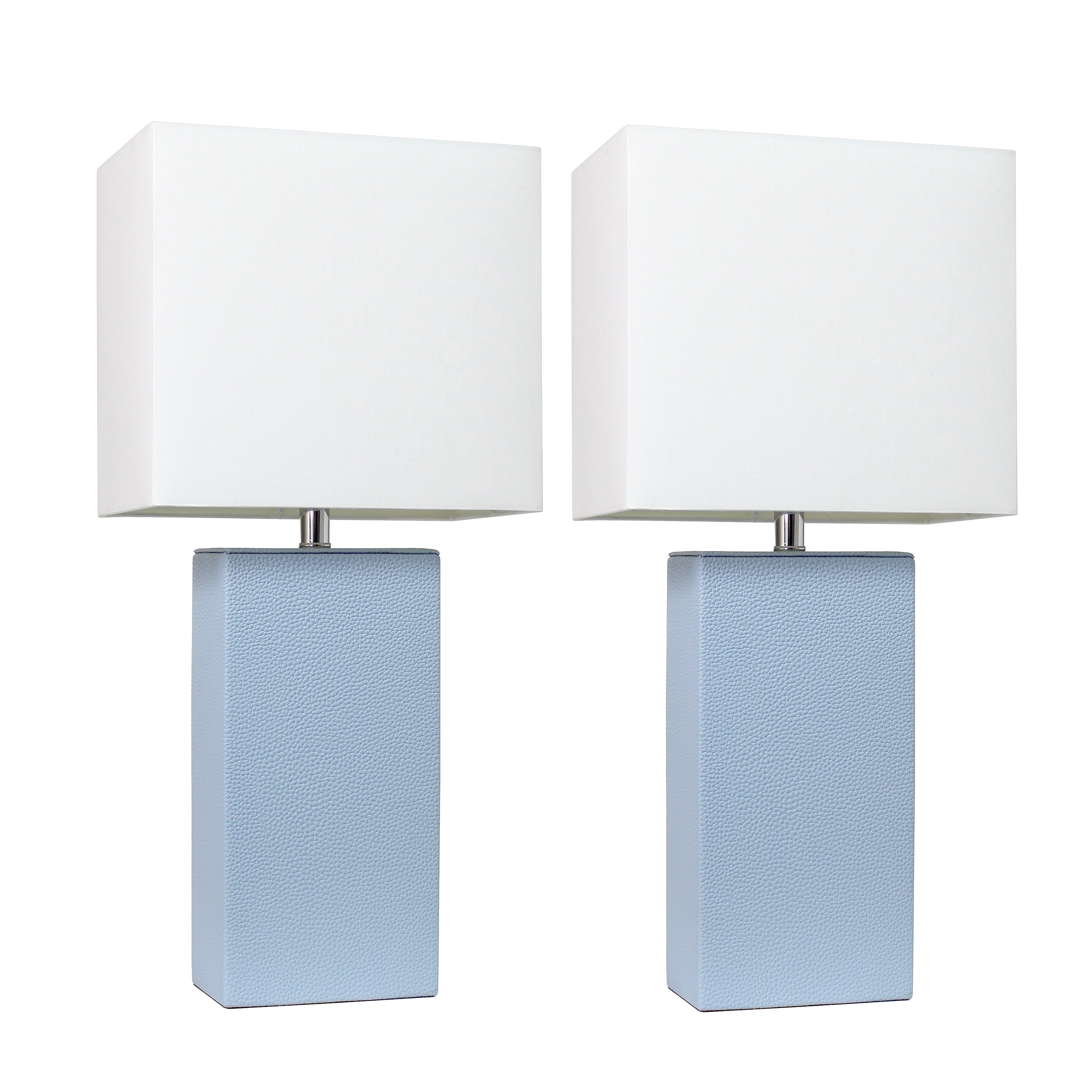 Lalia Home Lexington 21' 2-Pack Leather Base Modern Home Dcor Bedside Table Lamp Set For Living Room, Bedroom, Entryway, Foyer, Or Office With White Rectangular Fabric Shade, Periwinkle