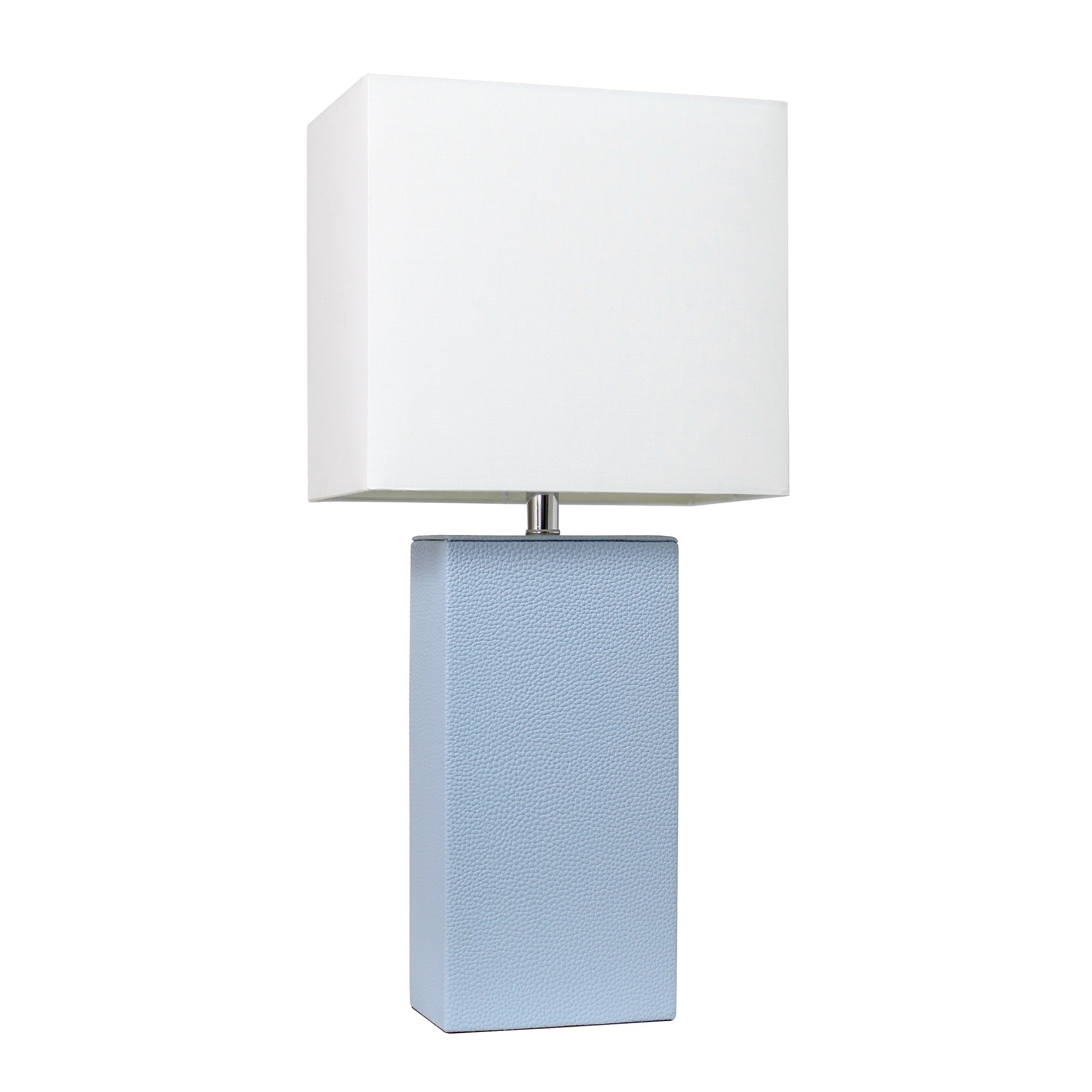 Lalia Home Lexington 21' Leather Base Modern Home Decor Bedside Table Lamp For Living Room, Bedroom, Entryway, Foyer, Or Office With White Rectangular Fabric Shade, Periwinkle