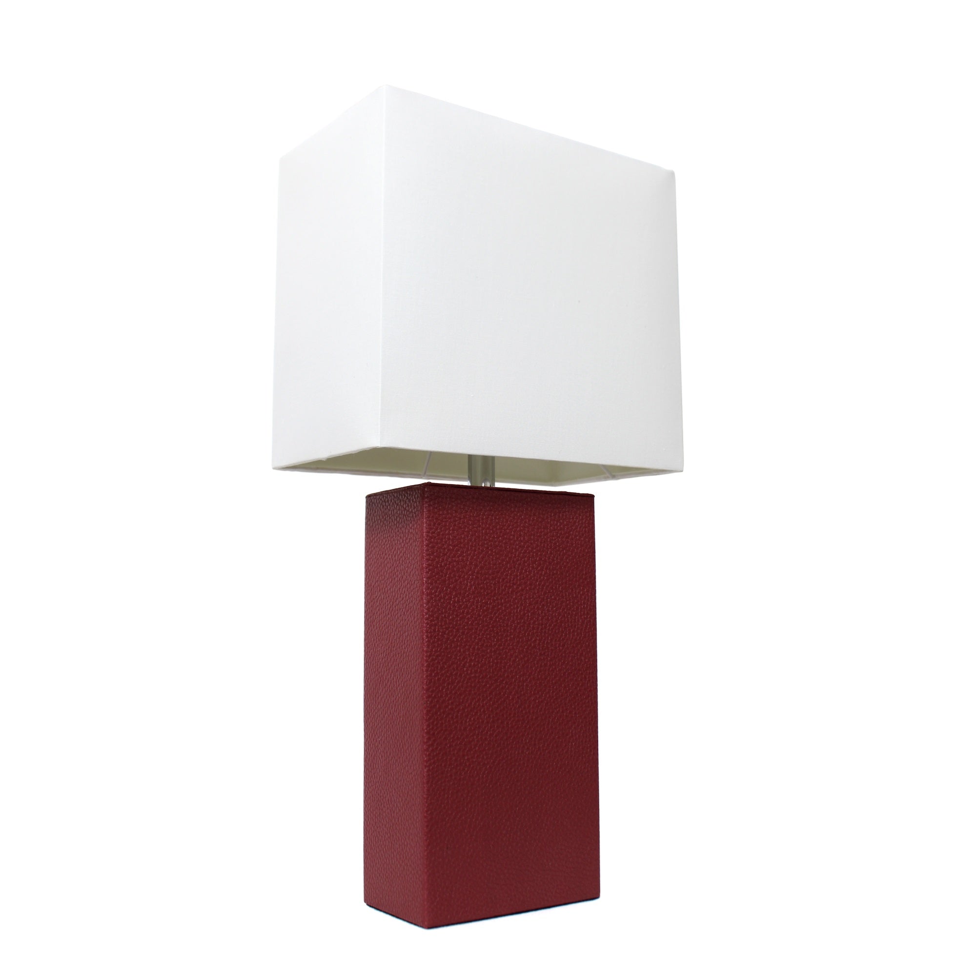 Lalia Home Lexington 21' Leather Base Modern Home Decor Bedside Table Lamp For Living Room, Bedroom, Entryway, Foyer, Or Office With White Rectangular Fabric Shade, Red