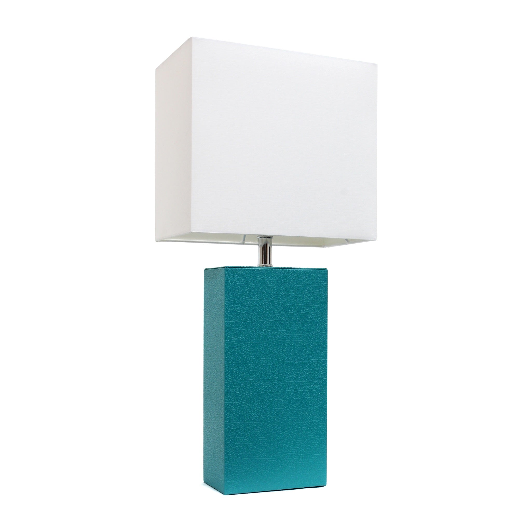 Lalia Home Lexington 21' Leather Base Modern Home Decor Bedside Table Lamp For Living Room, Bedroom, Entryway, Foyer, Or Office With White Rectangular Fabric Shade, Teal