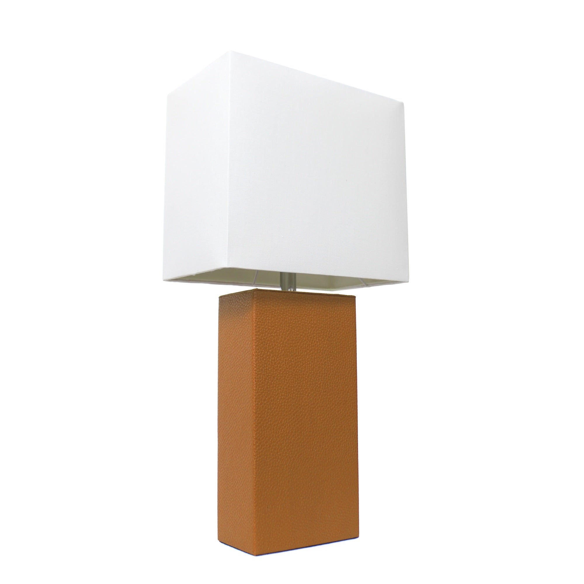 Lalia Home Lexington 21' Leather Base Modern Home Decor Bedside Table Lamp For Living Room, Bedroom, Entryway, Foyer, Or Office With White Rectangular Fabric Shade, Tan