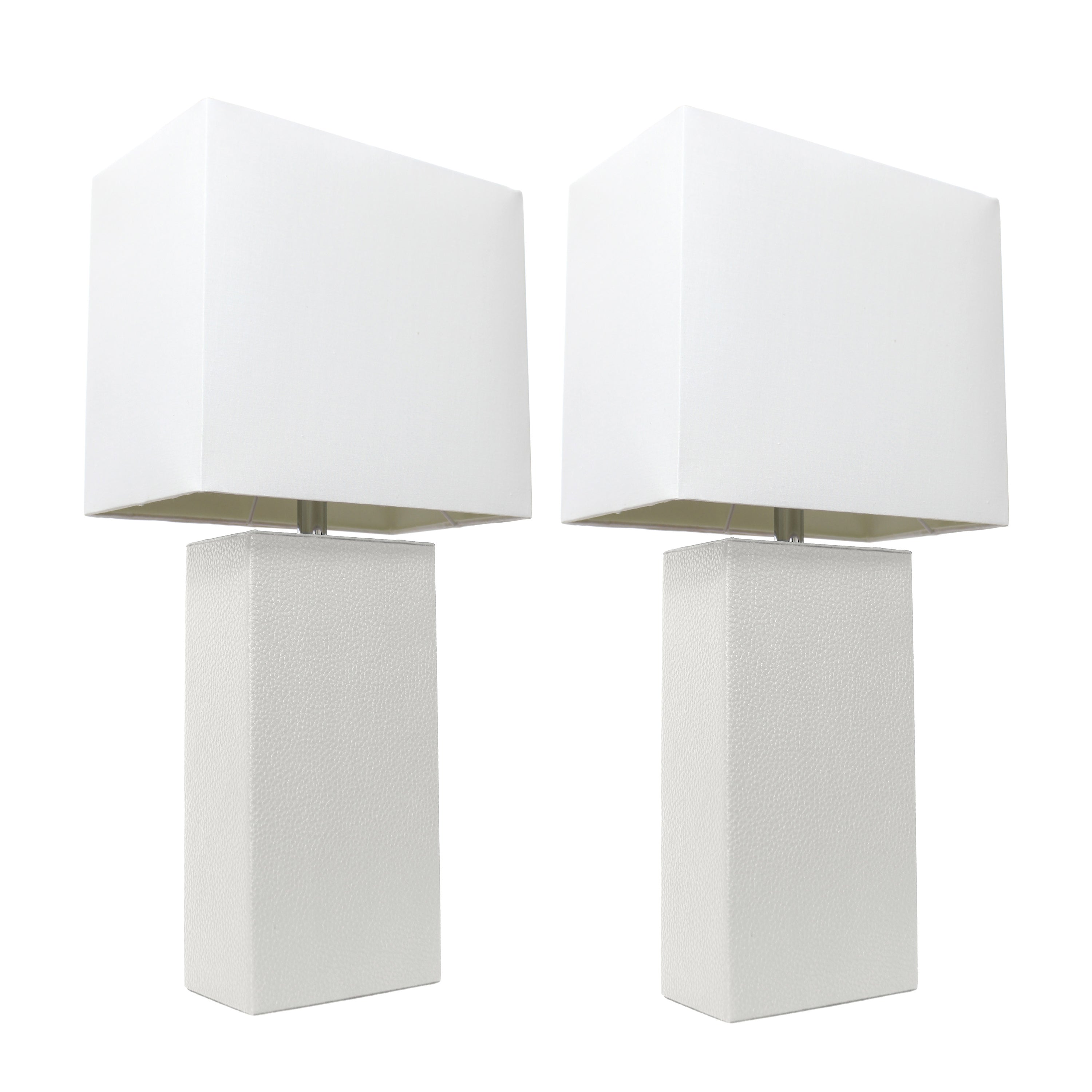 Lalia Home Lexington 21' 2-Pack Leather Base Modern Home Dcor Bedside Table Lamp Set For Living Room, Bedroom, Entryway, Foyer, Or Office With White Rectangular Fabric Shade, White