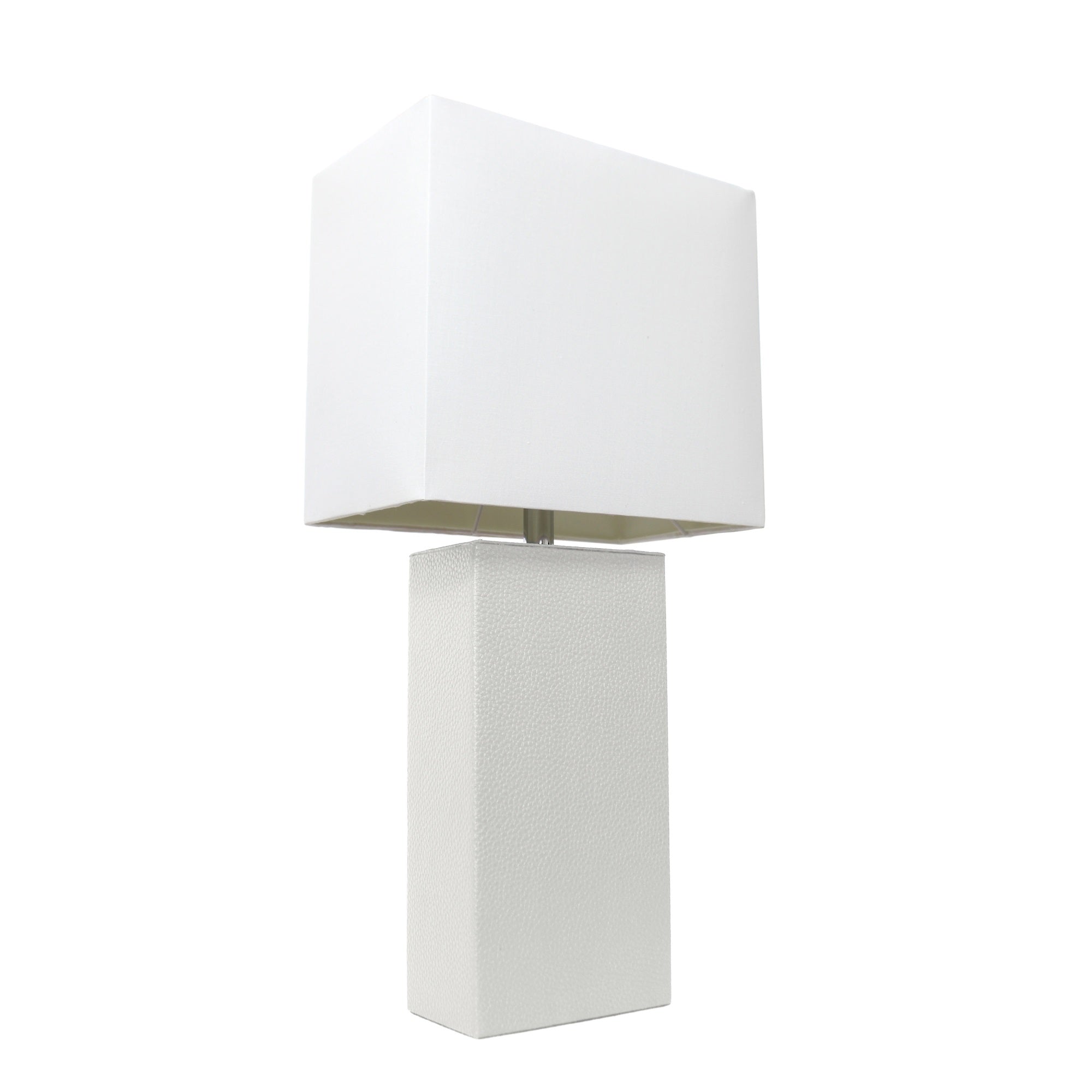 Lalia Home Lexington 21' Leather Base Modern Home Decor Bedside Table Lamp For Living Room, Bedroom, Entryway, Foyer, Or Office With White Rectangular Fabric Shade, White