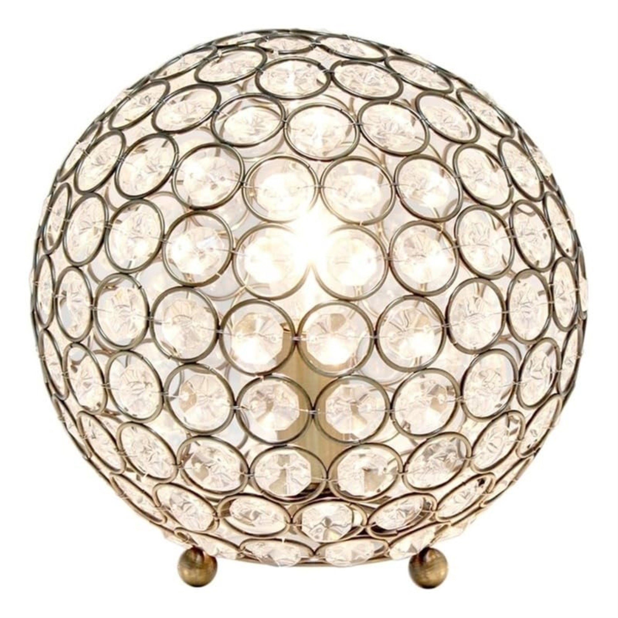 Lalia Home 8' Elipse Medium Contemporary Metal Crystal Round Sphere Glamorous Orb Table Lamp For Living Room, Bedroom, Entryway, Office, Foyer, Home Dcor, Antique Brass