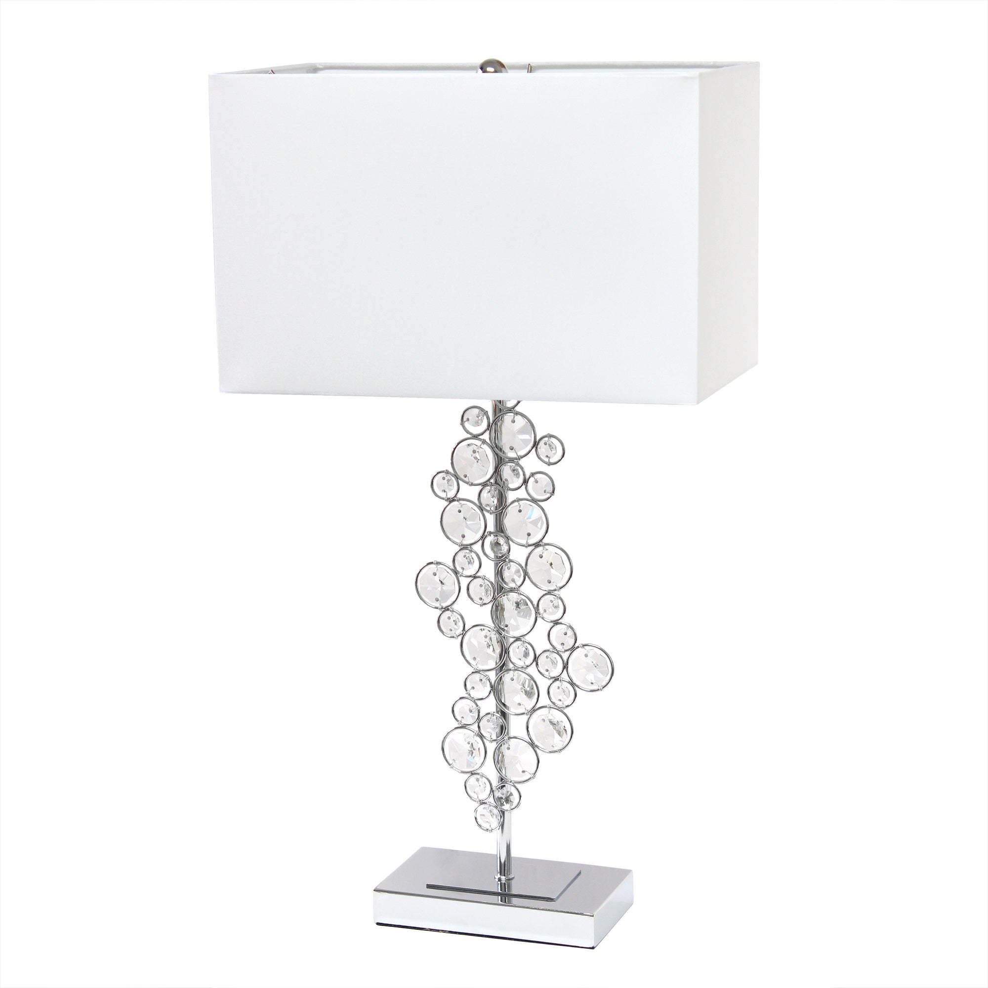 Lalia Home Lumiluxxe 26.25' Tall Contemporary Crystal Glitz And Chrome Glam Table Lamp With White Fabric Rectangular Shade For Living Room, Bedroom, Entryway, Foyer, Home Decor, Office