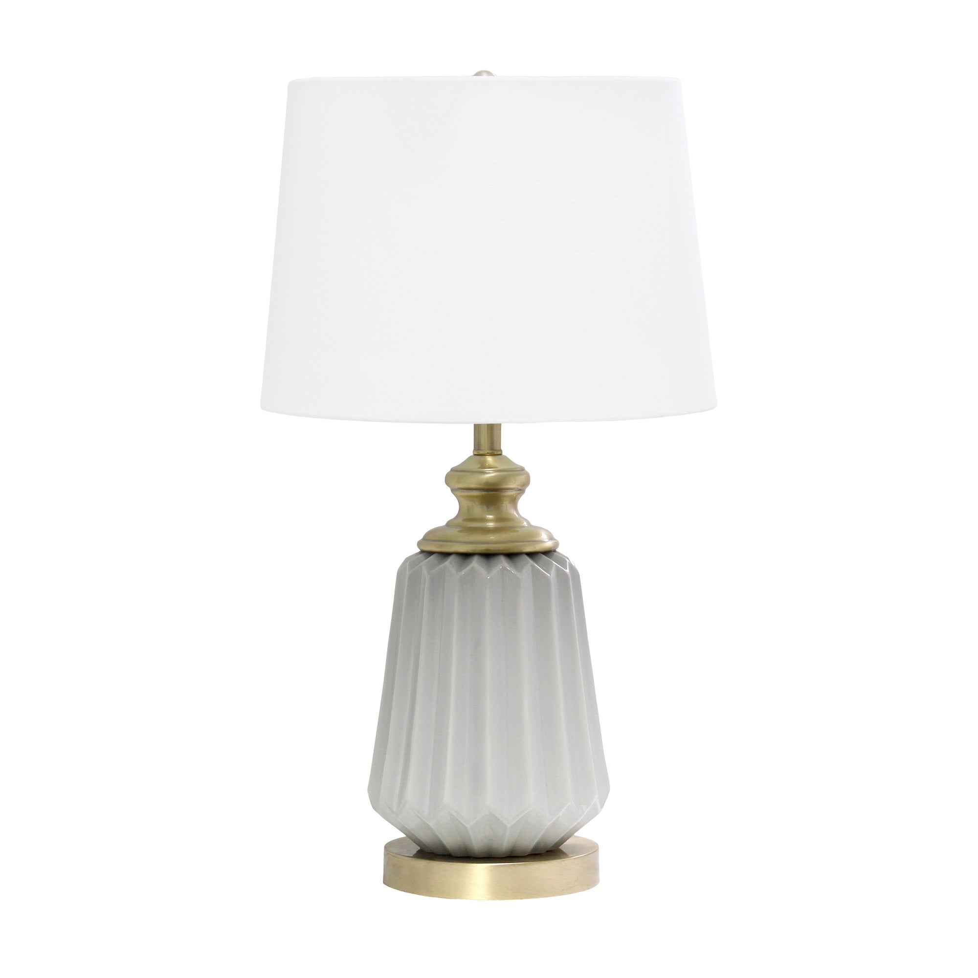 Lalia Home 25' Classic Fluted Ceramic And Metal Table Lamp With White Fabric Shade For Bedside Desk Foyer Endtable Dresser Dining Room, Gray