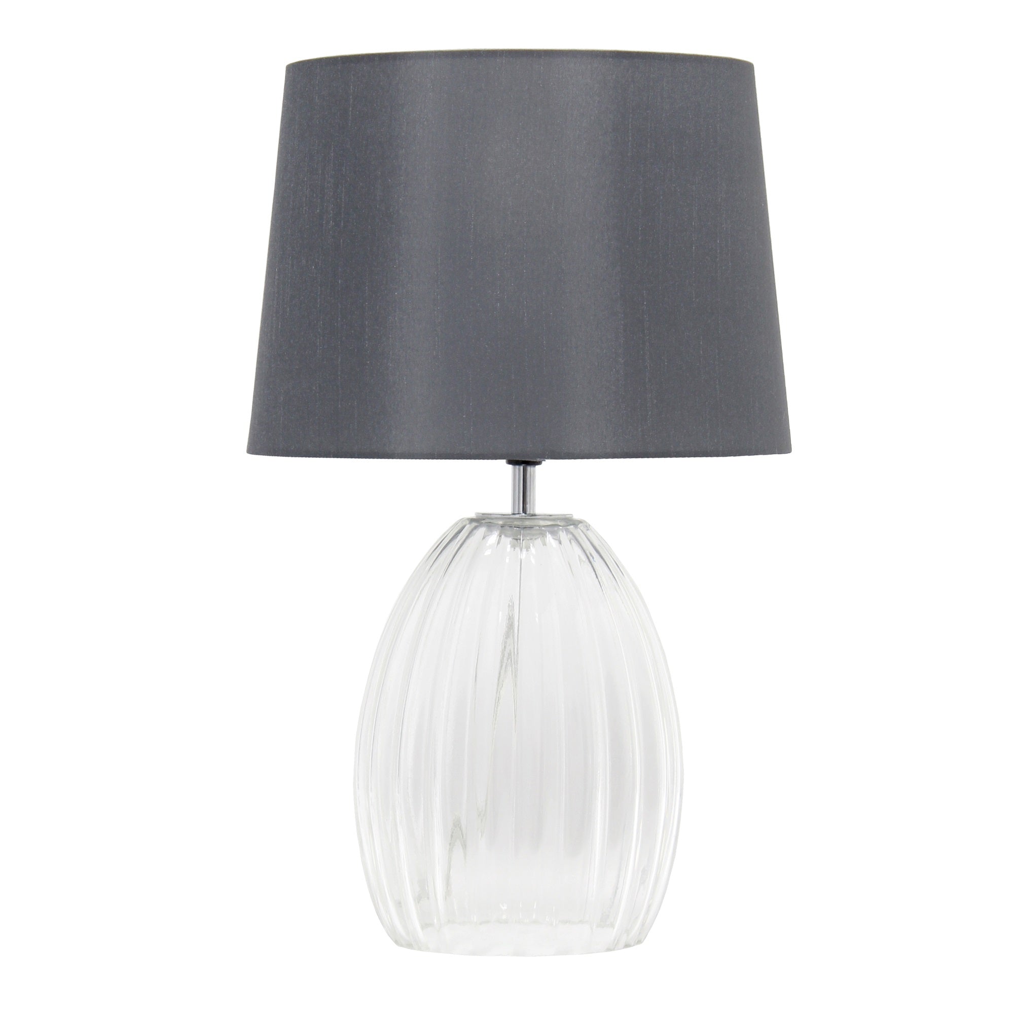 Lalia Home 17.63' Contemporary Fluted Glass Bedside Table Lamp With Gray Fabric Shade, Clear