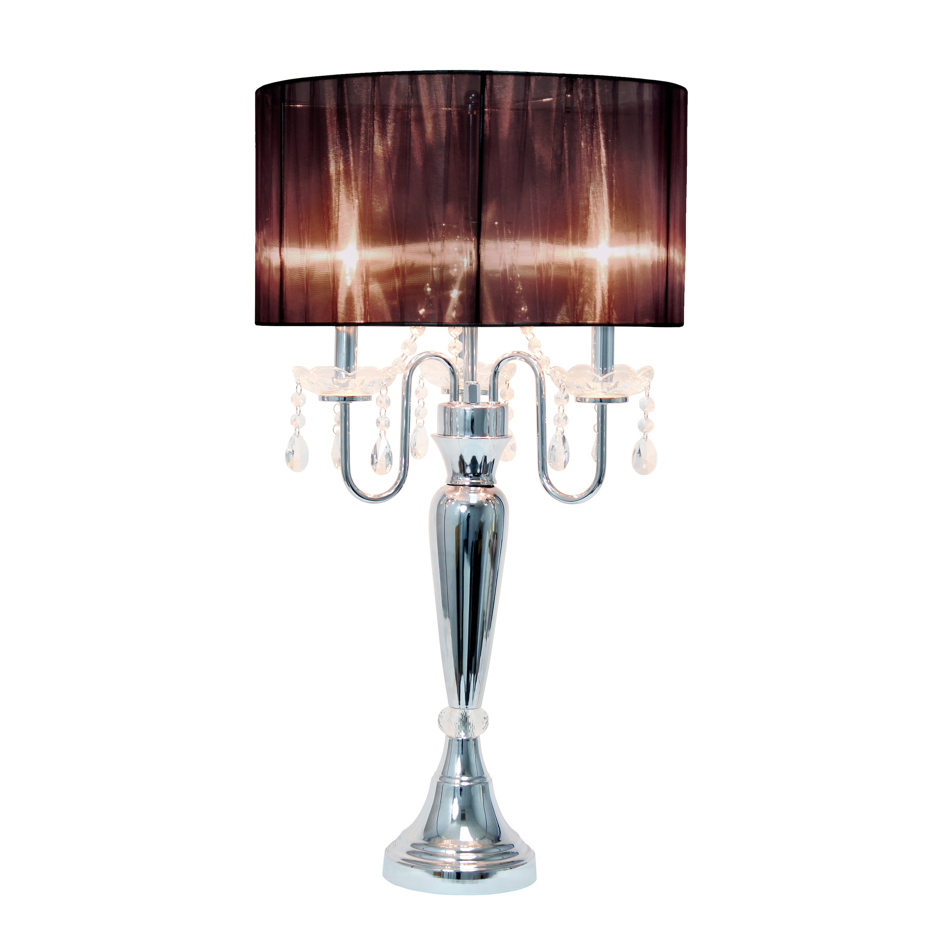 Lalia Home 31' Chrome Cascading Crystal Table Lamp For Dining Room, Living Room, Bedroom, Study, Office, Entryway, Black Shade