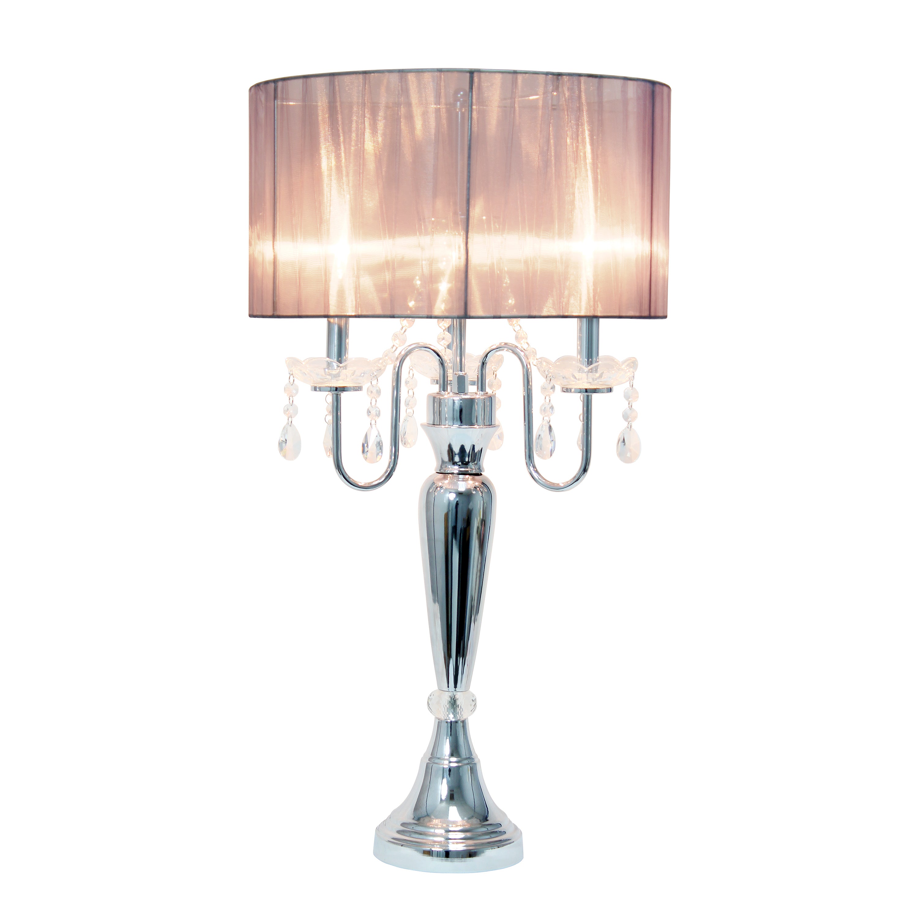Lalia Home 31' Chrome Cascading Crystal Table Lamp For Dining Room, Living Room, Bedroom, Study, Office, Entryway, Gray Shade