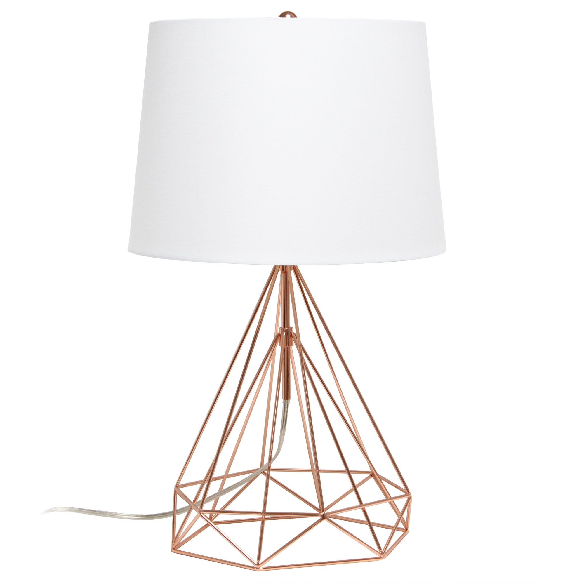 Geometric Rose Gold Wired Table Lamp With Fabric Shade