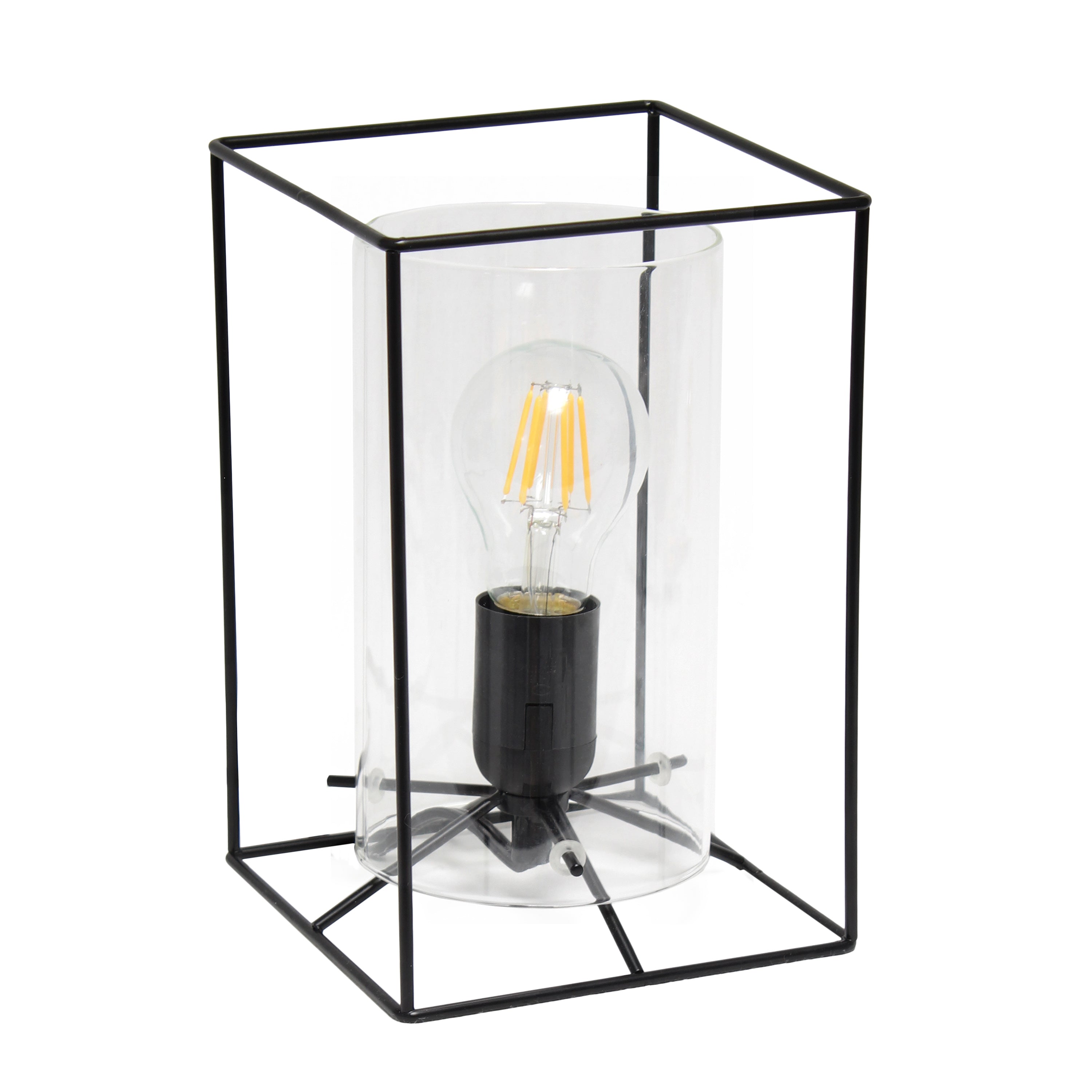 Lalia Home Black Framed Table Lamp With Clear Cylinder Glass Shade, Small