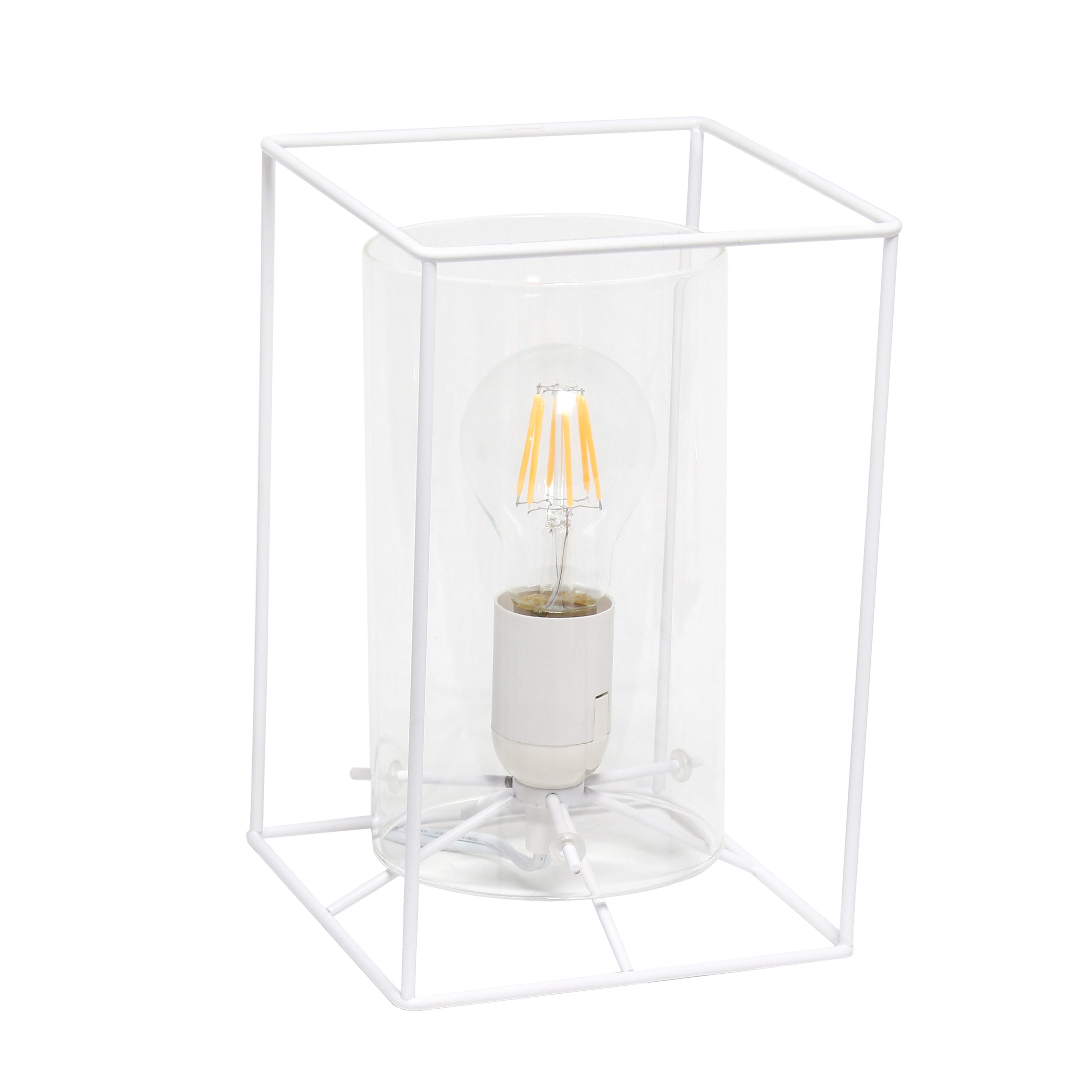 Lalia Home White Framed Table Lamp With Clear Cylinder Glass Shade, Small