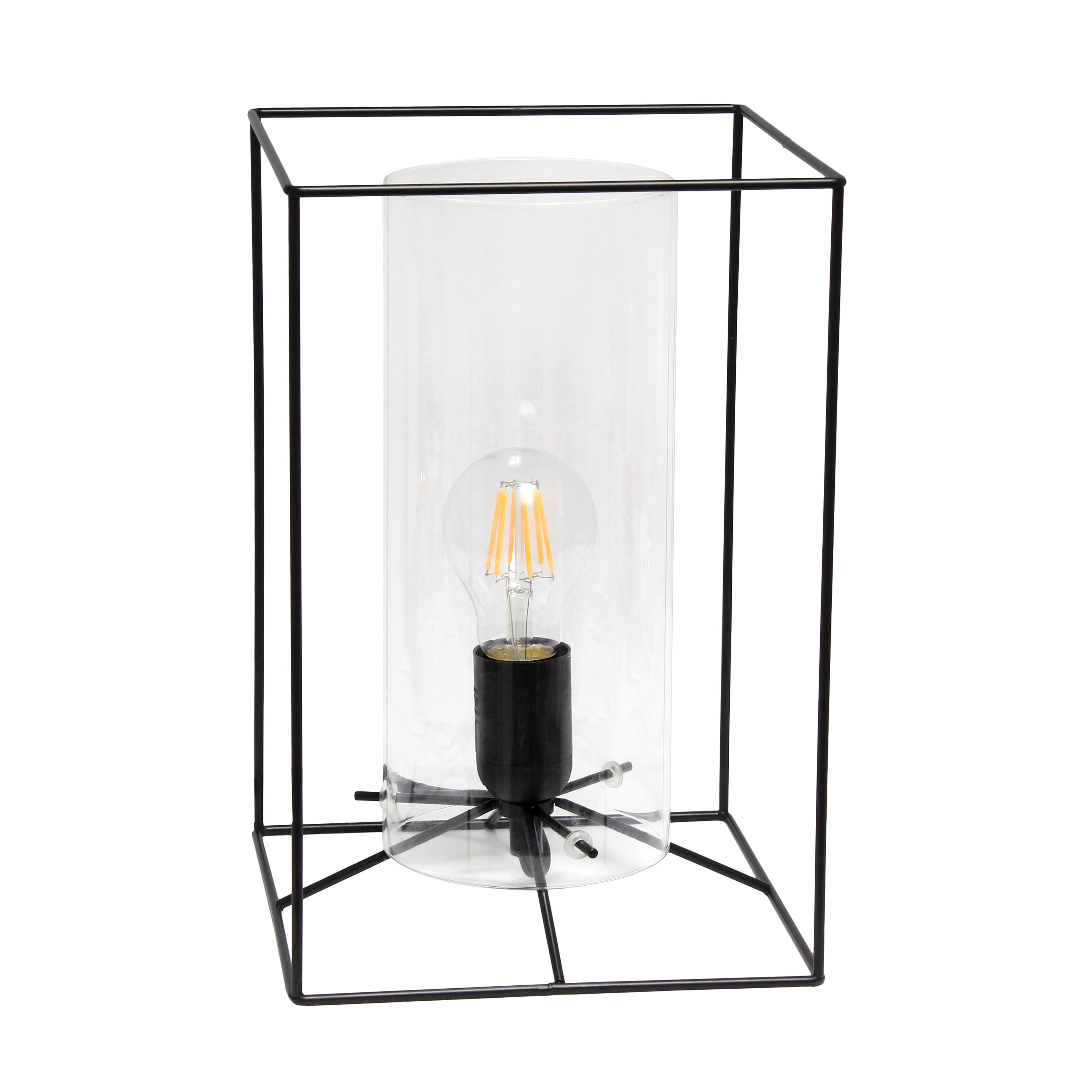 Lalia Home Black Framed Table Lamp With Clear Cylinder Glass Shade, Large