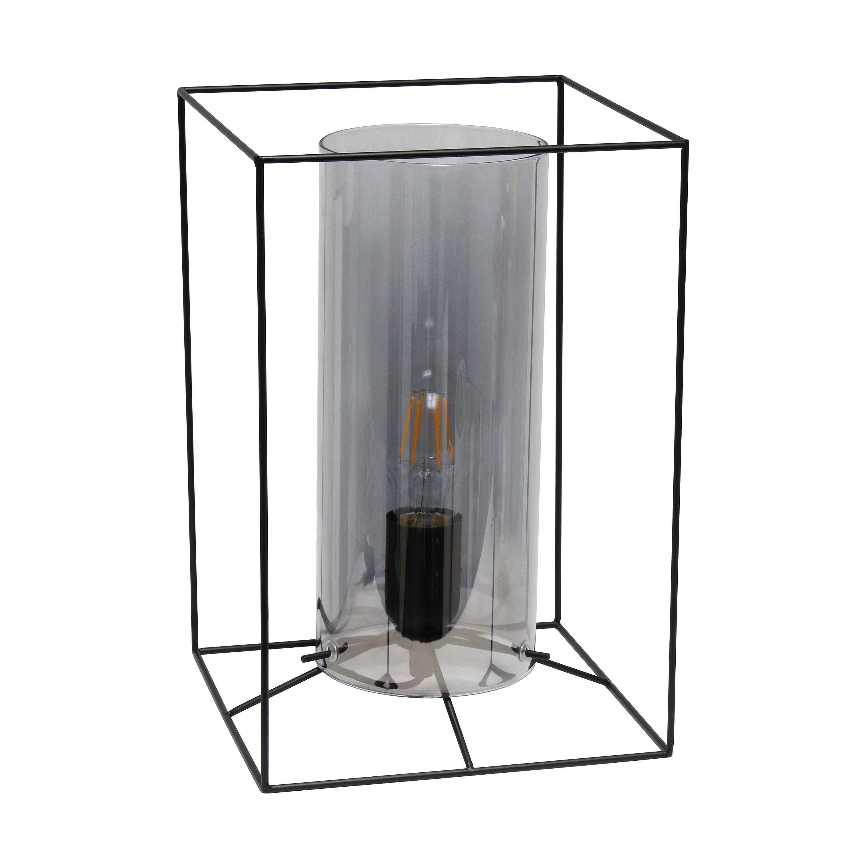Lalia Home Black Framed Table Lamp With Smoked Cylinder Glass Shade, Large