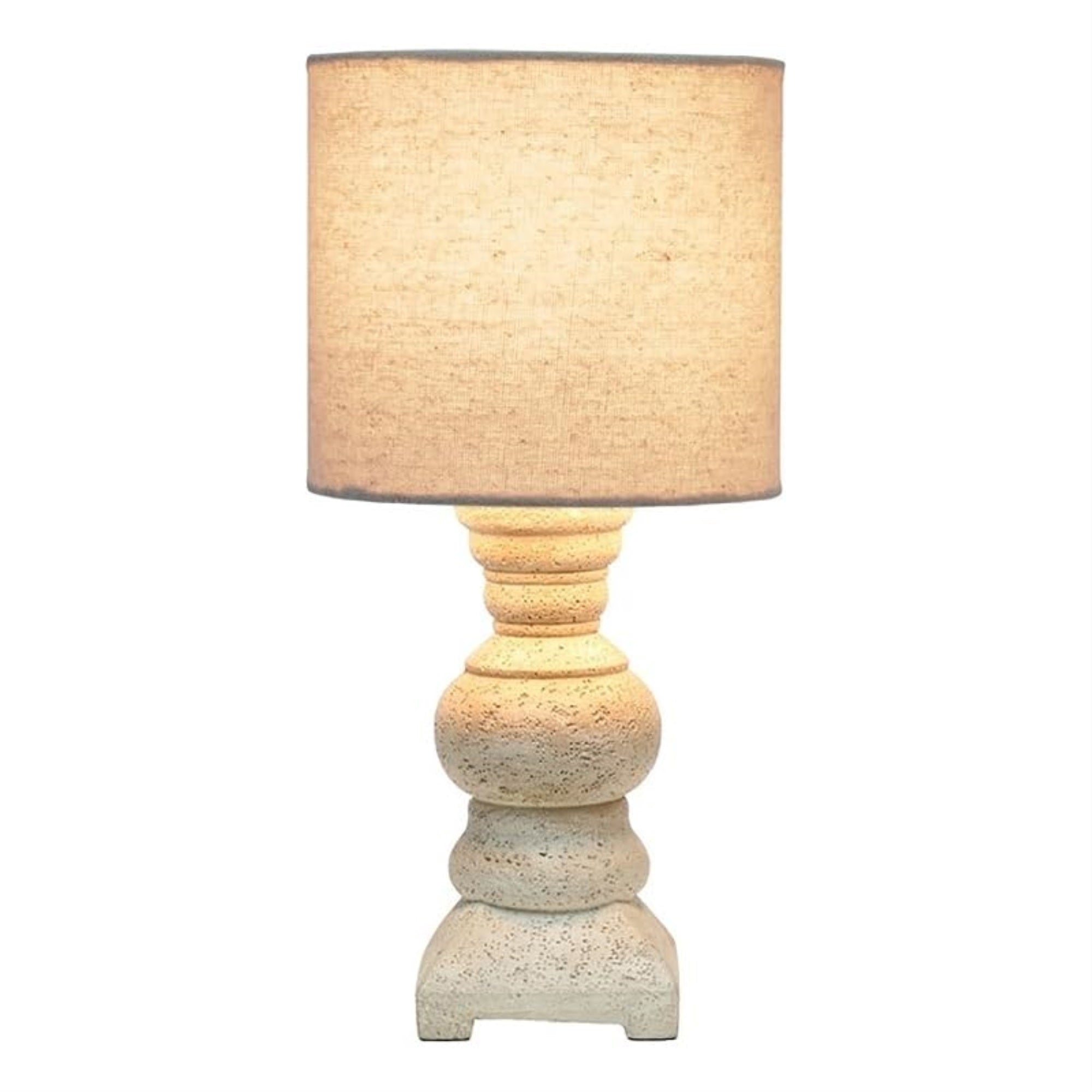 Lalia Home 12.5' Organix Rustic Farmhouse Distressed Neutral Resin Base Mini Table Desk Lamp With Beige Fabric Shade For Home Dcor, Office, Living Room, Bedroom, Nightstand, End Table, Beige