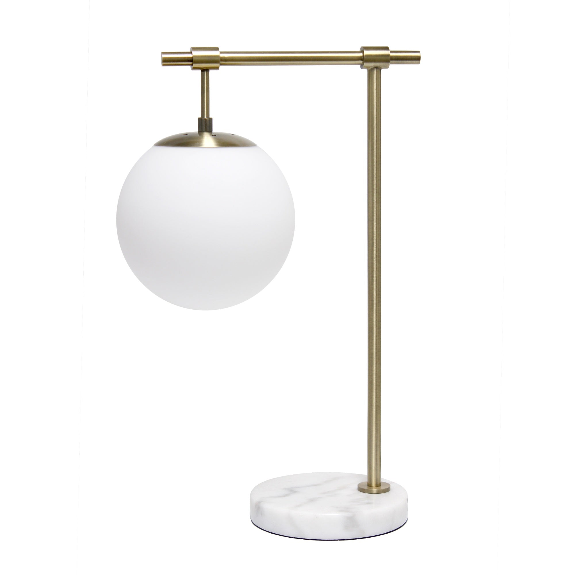 Lalia Home Studio Loft 21' White Globe Shade Table Desk Lamp With Marble Base And Antique Brass Arm