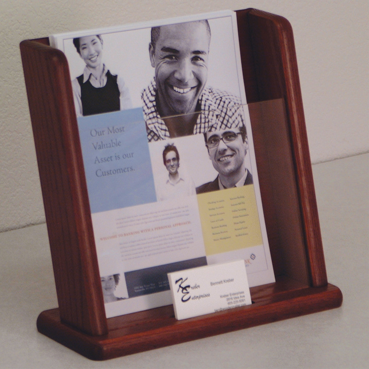 Wooden Mallet Countertop Literature Display W/Business Card Pocket, Mahogany