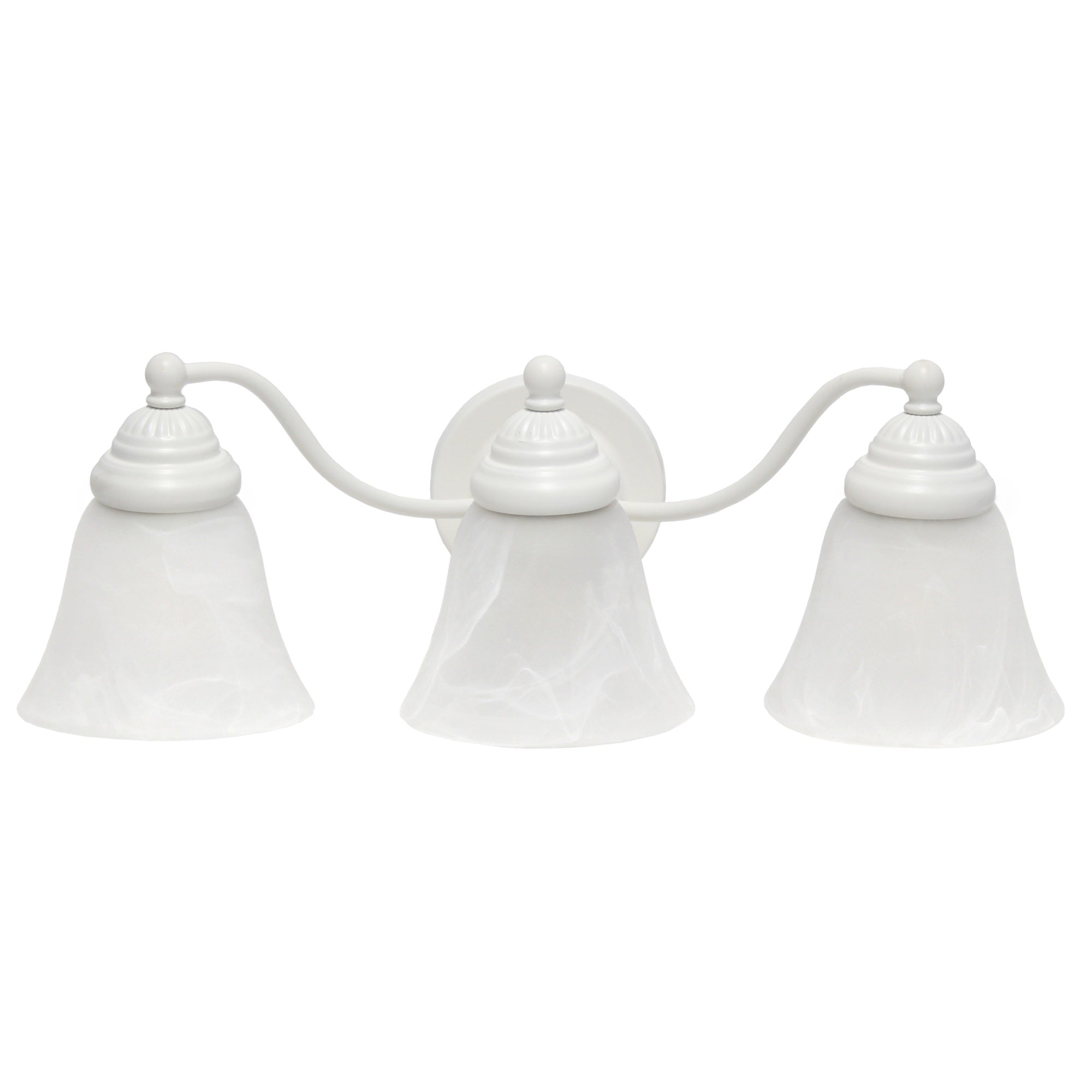 Lalia Home Essentix Traditional Three Light Curved Metal And Alabaster White Glass Shade Vanity Uplight Downlight Wall Mounted Fixture For Bathroom, Entryway, Hallway, White