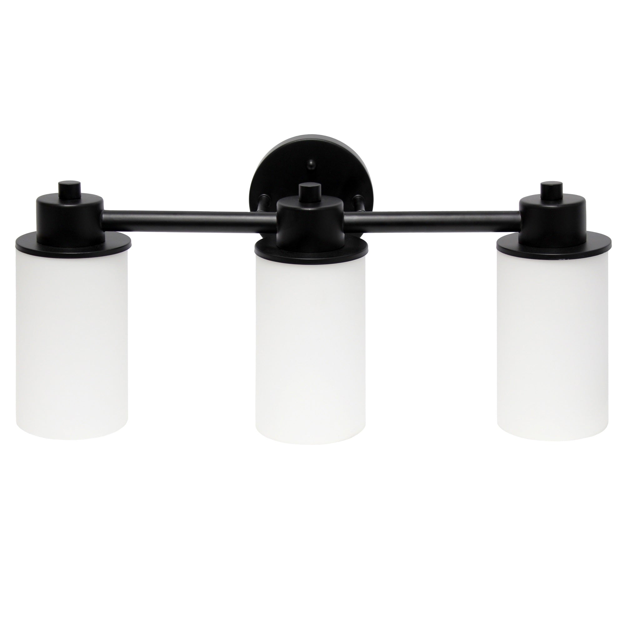 Lalia Home Essentix Contemporary Three Light Metal And Opaque White Glass Shade Vanity Uplight Downlight Wall Mounted Fixture With Round Backplate For Bathroom, Entryway, Hallway, Black