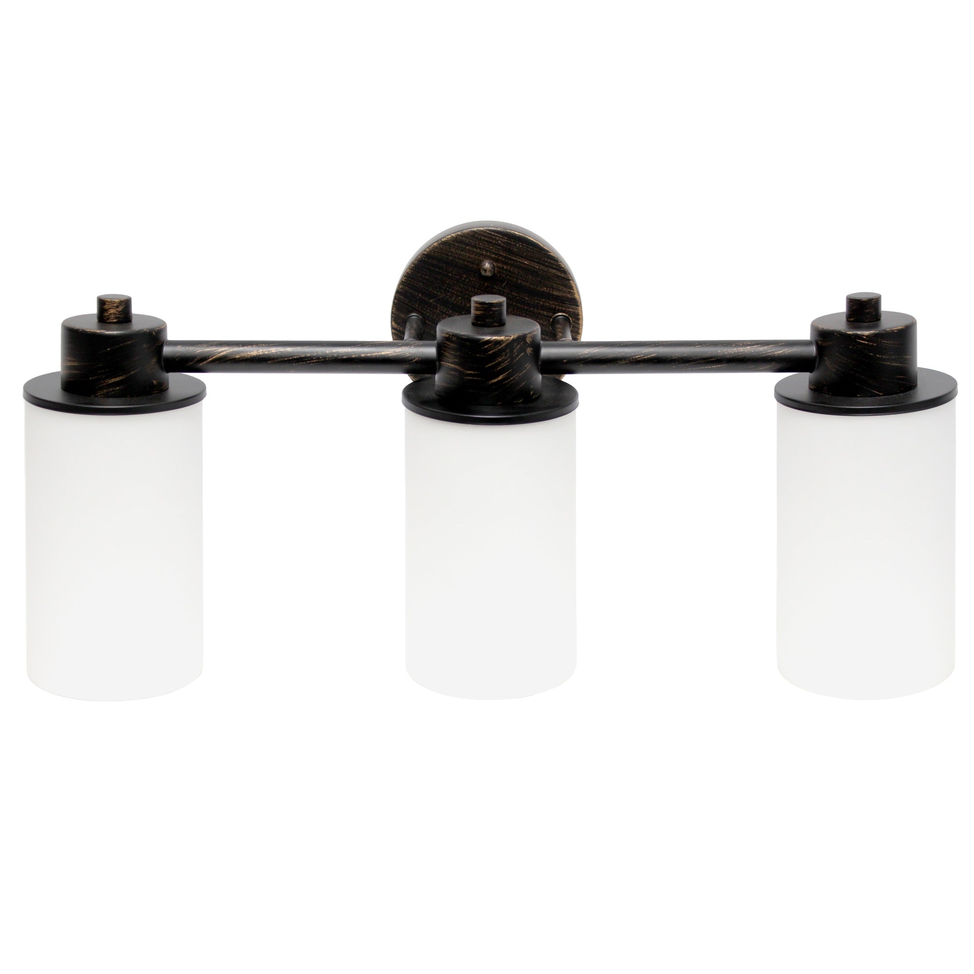 Lalia Home Essentix Contemporary Three Light Metal And Opaque White Glass Shade Vanity Uplight Downlight Wall Mounted Fixture With Round Backplate For Bathroom, Entryway, Hallway, Oil Rubbed Bronze