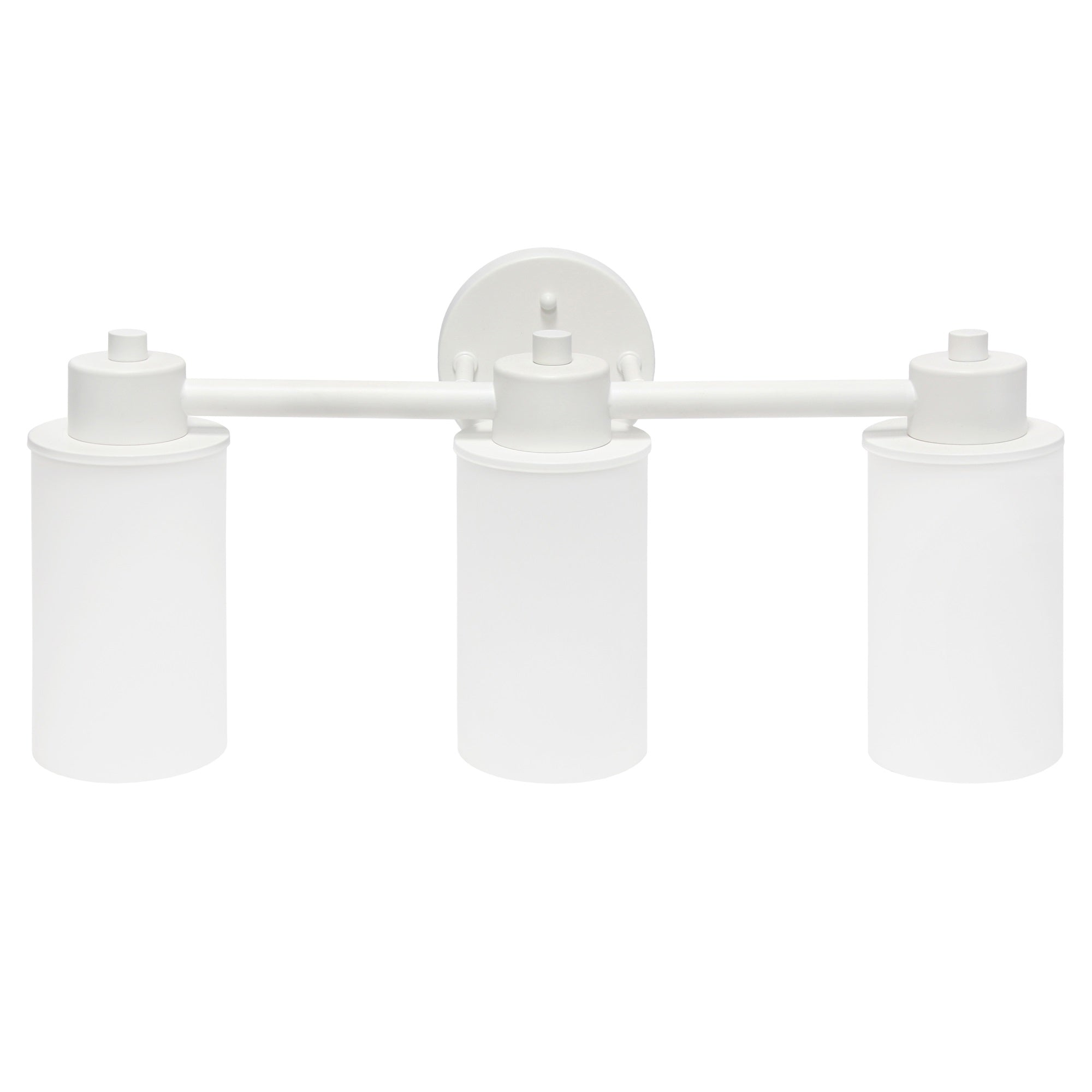 Lalia Home Essentix Contemporary Three Light Metal And Opaque White Glass Shade Vanity Uplight Downlight Wall Mounted Fixture With Round Backplate For Bathroom, Entryway, Hallway, White